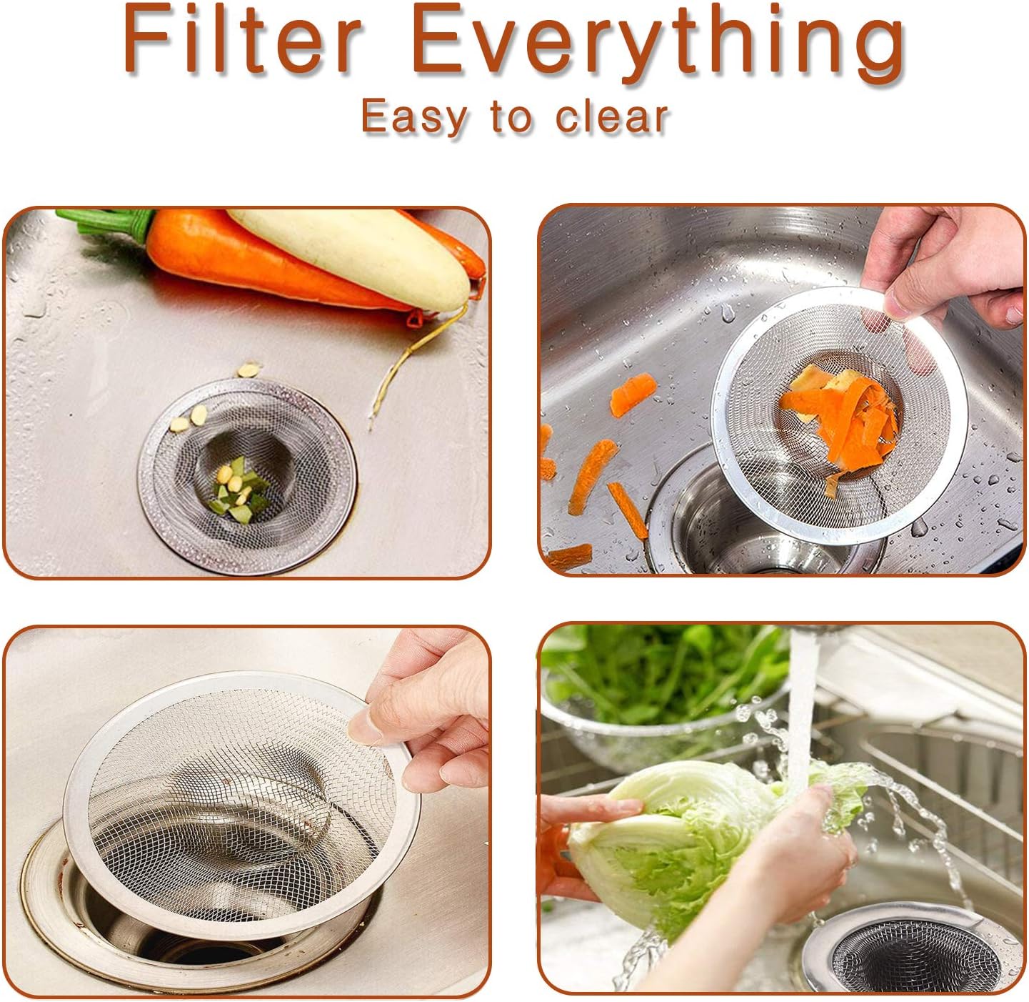 4pcs Heavy Duty Stainless Steel Kitchen Sink Strainer, 2.75" Top / 1" Mesh Metal Sink Strainer,Perfect for Kitchen Sink/Bathroom Bathtub Wash basin Floor drain balcony Drain Hole, Utility