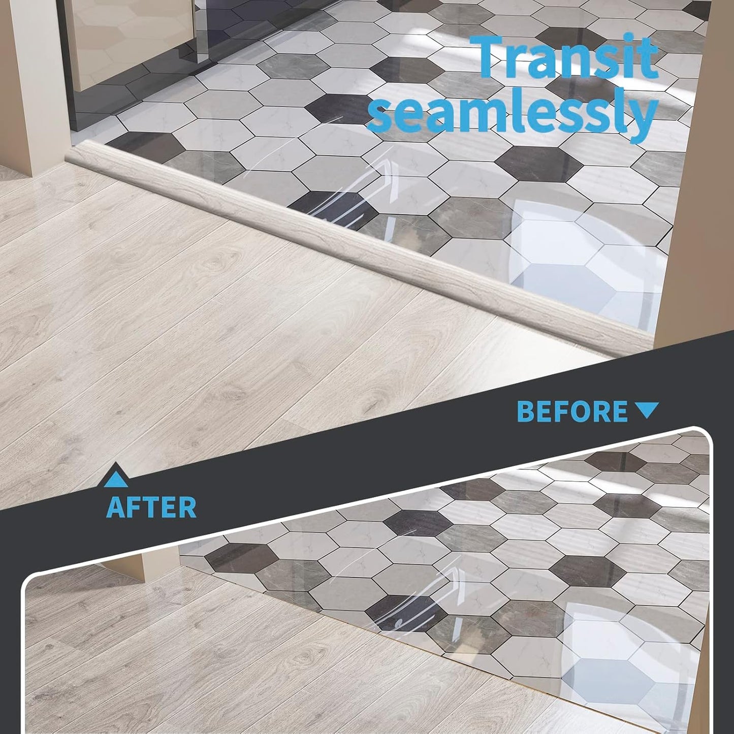 Art3d Self Adhesive Vinyl Floor Transition Strip, Laminate Floor Strip Floor Flat Divider Strip for Joining Floor Gaps, Carpet Threshold Transition, Floor Tiles (10 FT, 1.57in, White-Washed)