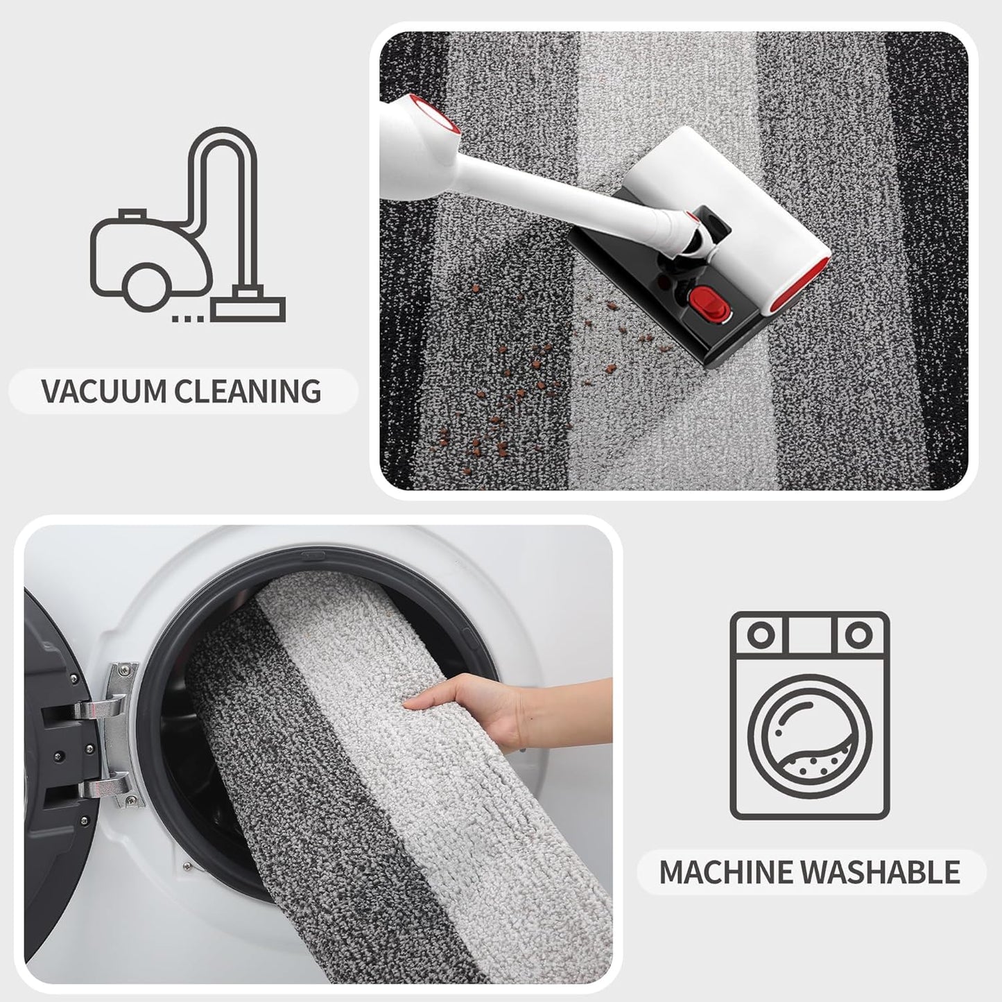 Kitinjoy Indoor Outdoor Door Mat, 48x32 Non-Slip Absorbent Dirt Trapper, Low-Profile Washable Inside Entrance Front Floor Mat, Sturdy Soft Entry Doormats for Entryway, Grey