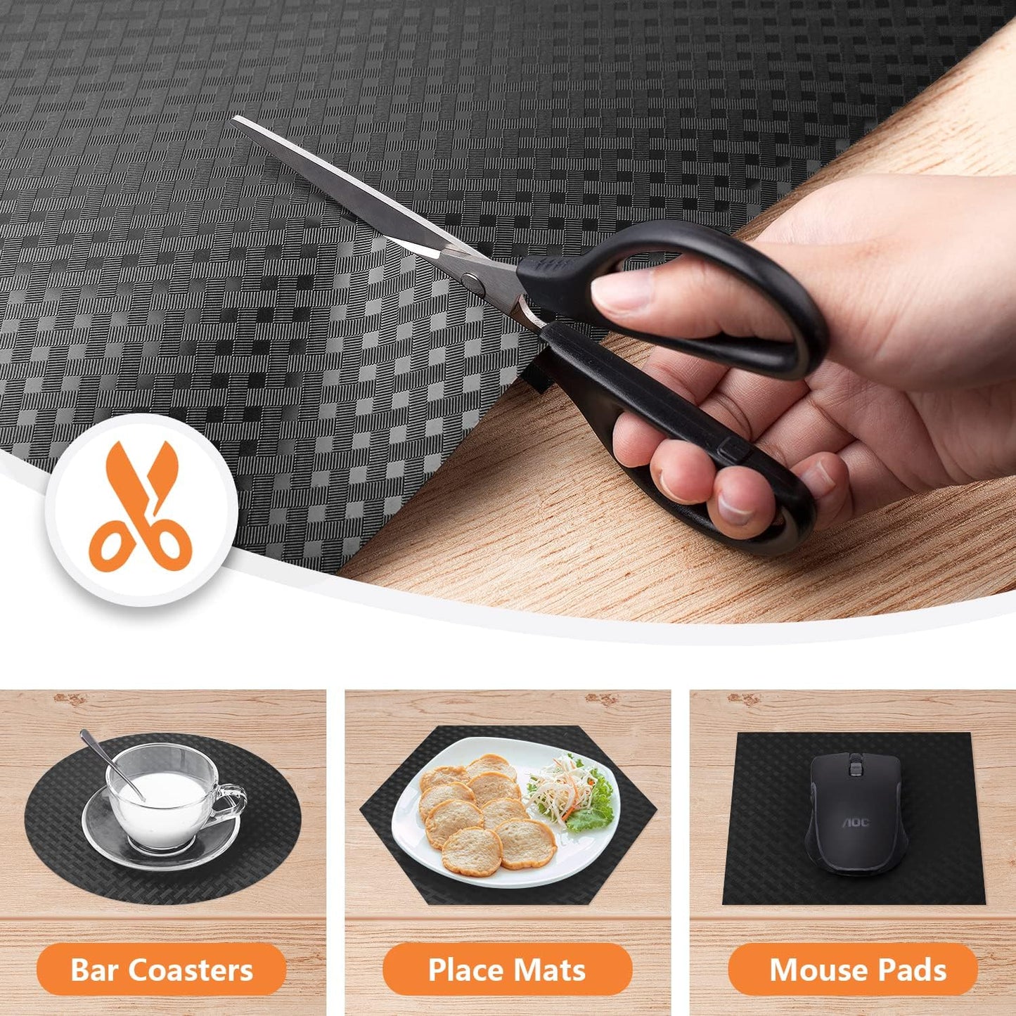 Shelf Liners for Kitchen Cabinets Refrigerator Liners Waterproof & Oil-Proof Kitchen Cupboard Liner Non-Slip Drawer Mats Non Adhesive Fridge Liner for Shelves - Black 11.8 x 59 Inch