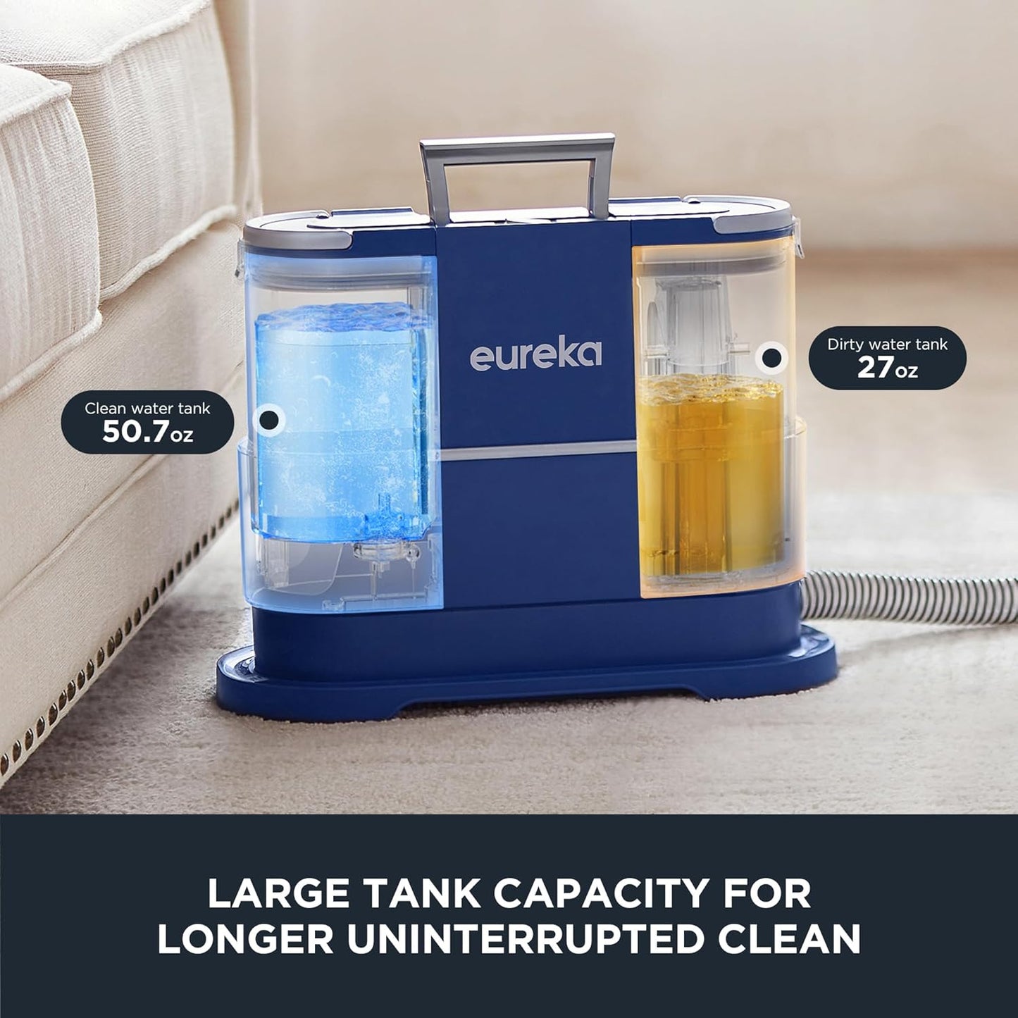 EUREKA Portable Carpet and Upholstery Cleaner, Spot Cleaner for Pets, Stain Remover for Carpet, Area Rugs, Upholstery, Coaches and Car, 50.7oz Large Water Tank, NEY100 with Cleaning Formula, Blue