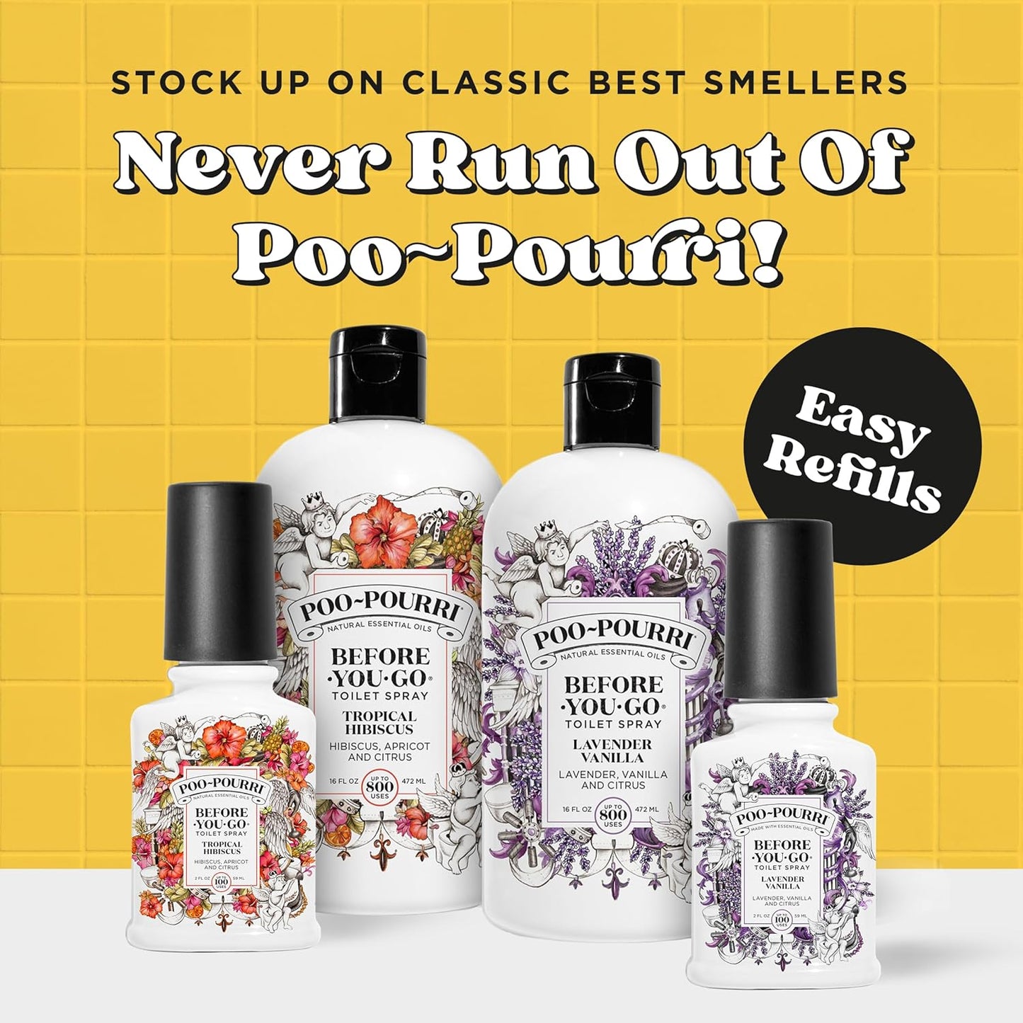 Poo-Pourri Before-You-Go Toilet Spray Refill, Original Citrus, 16 Fl Oz, Up to 800 Uses, Bathroom Odor Deodorizer with Essential Oils for Home or Work, Lemon, Bergamot and Lemongrass Scent