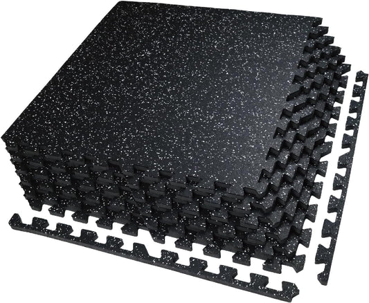 AIRHOP 0.56in Thick 24 Sq Ft Exercise Equipment Mats, 6 Tiles Upgraded Rubber Top with High Density EVA Foam, Large Interlocking Puzzle Gym Flooring for Home Gym, Heavy Weight Workout, 24 x 24in