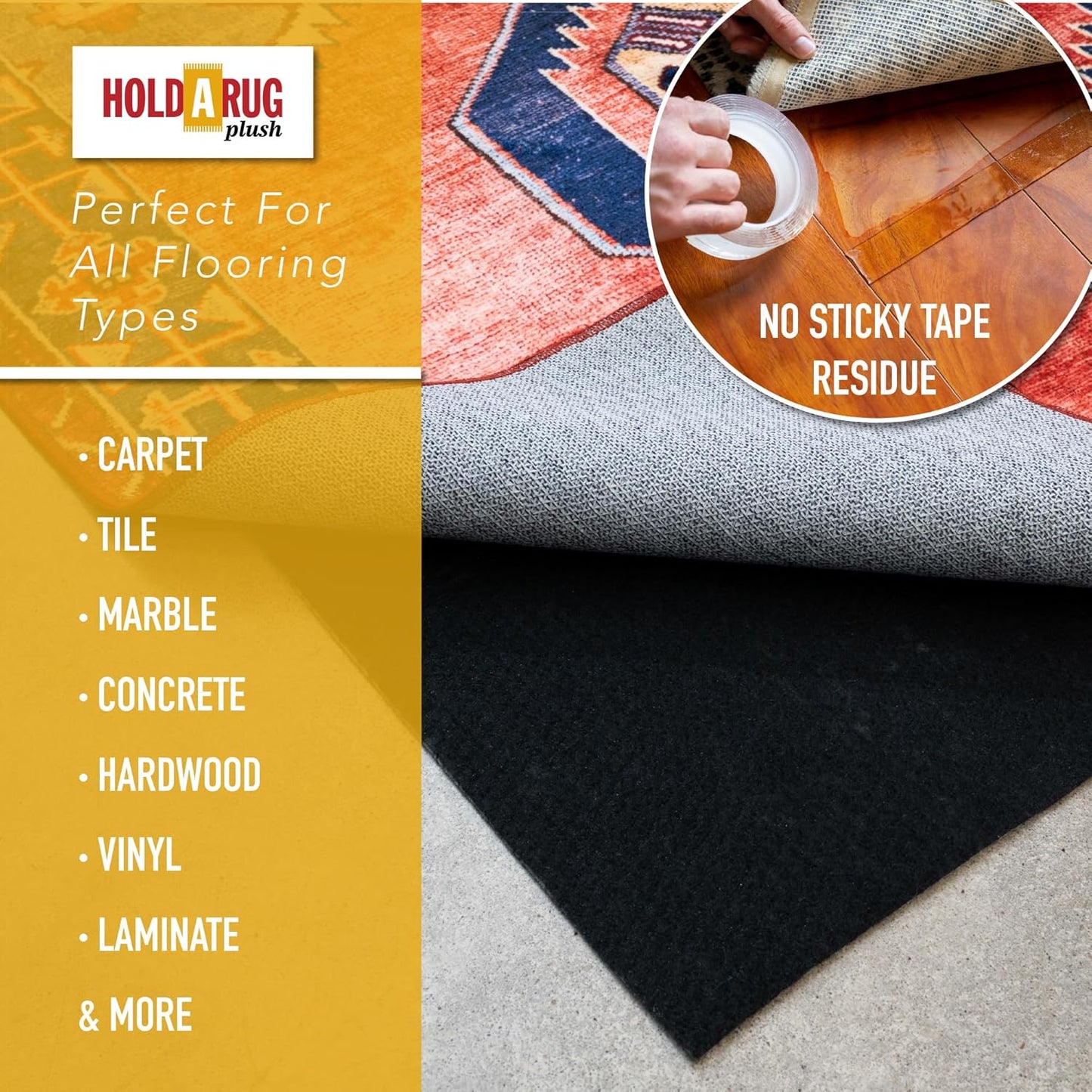 Hold-a-Rug Plush 3' x 10' Nonskid, Nonslip Rug Pad, Reversible Gripper, ¼ Thick, Safe for All Floors and Carpet, Keep Area Rugs Secure