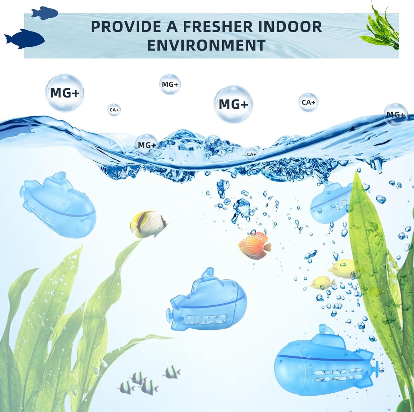 AMI PARTS Humidifier Tank Cleaner for Warm&Cool Most Humidifiers and Fish Tank Humidifier Demineralization Purifie Water Soften Hard Water 18-Pack (Blue, Adorable, Submarine Shape)