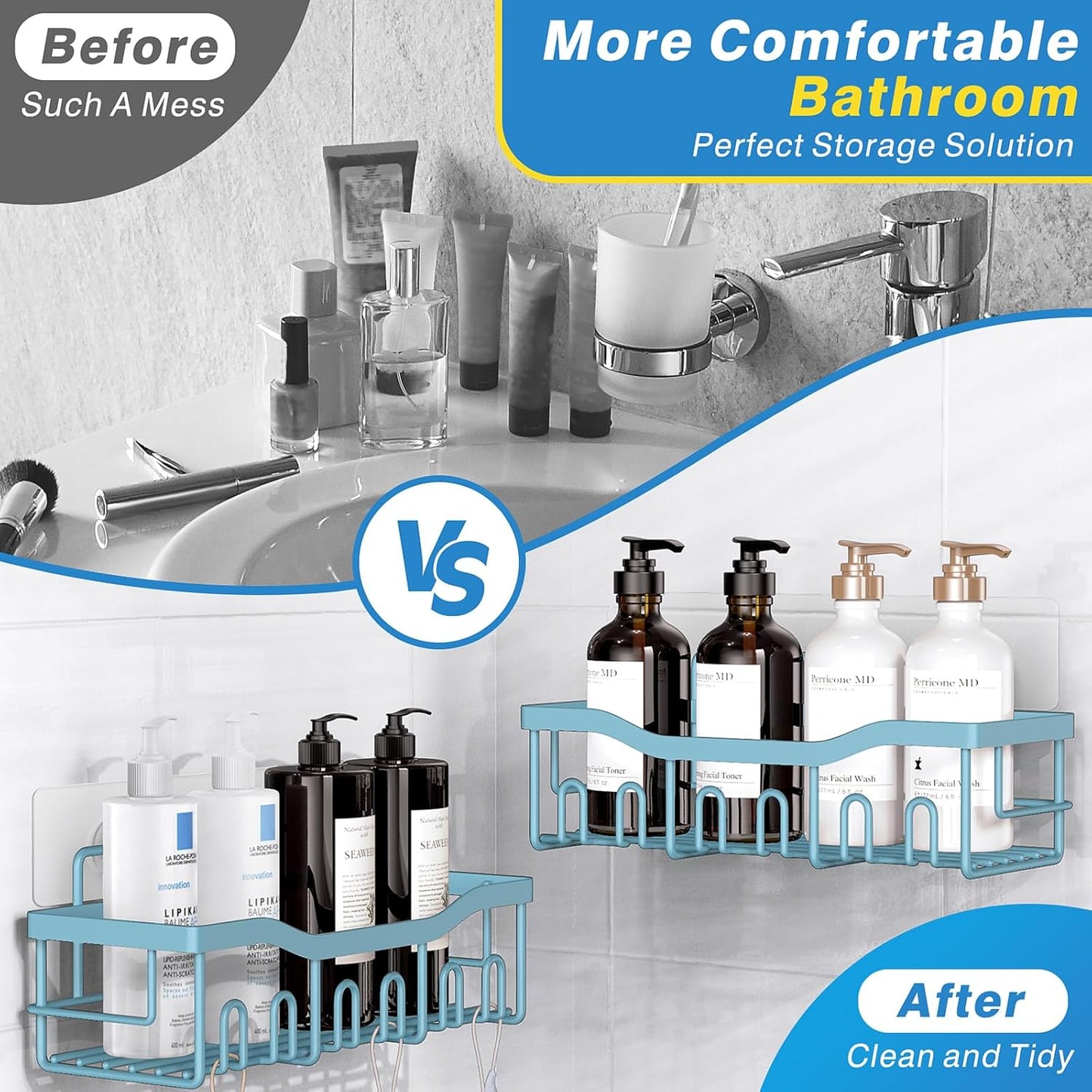 EUDELE 5-Pack Rustproof Stainless Steel Shower Caddy – No Drill Adhesive Bathroom Organizer with Large Capacity, Spacious Shower Shelves for Inside Shower, Kitchen & Home Decor Storage-XL Size