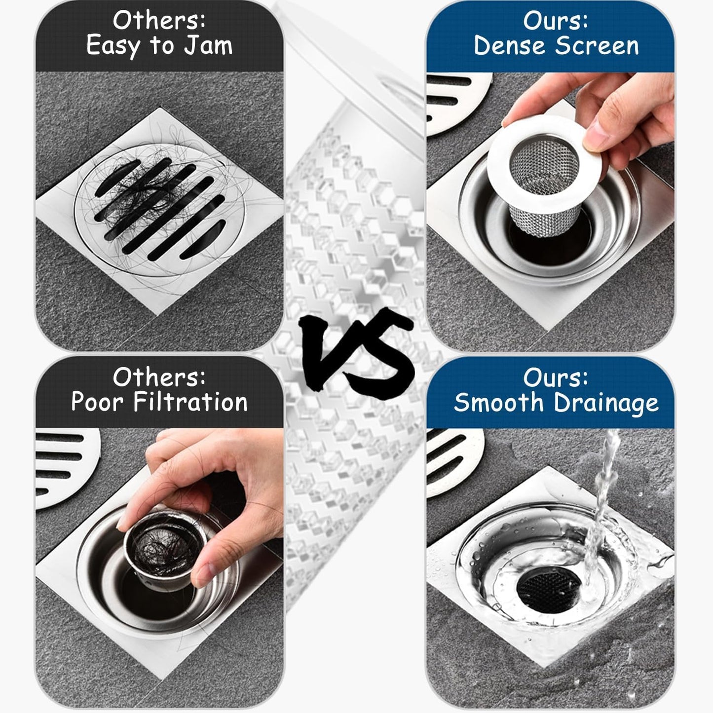 4 PCS Bathroom Sink Drain Strainers, Fit Hole Size from 1.25" to 2.17", Utility Recyclable Sink Strainer, Stainless Steel Sink Strainer for Bathroom Washbasin Bathtub Drain