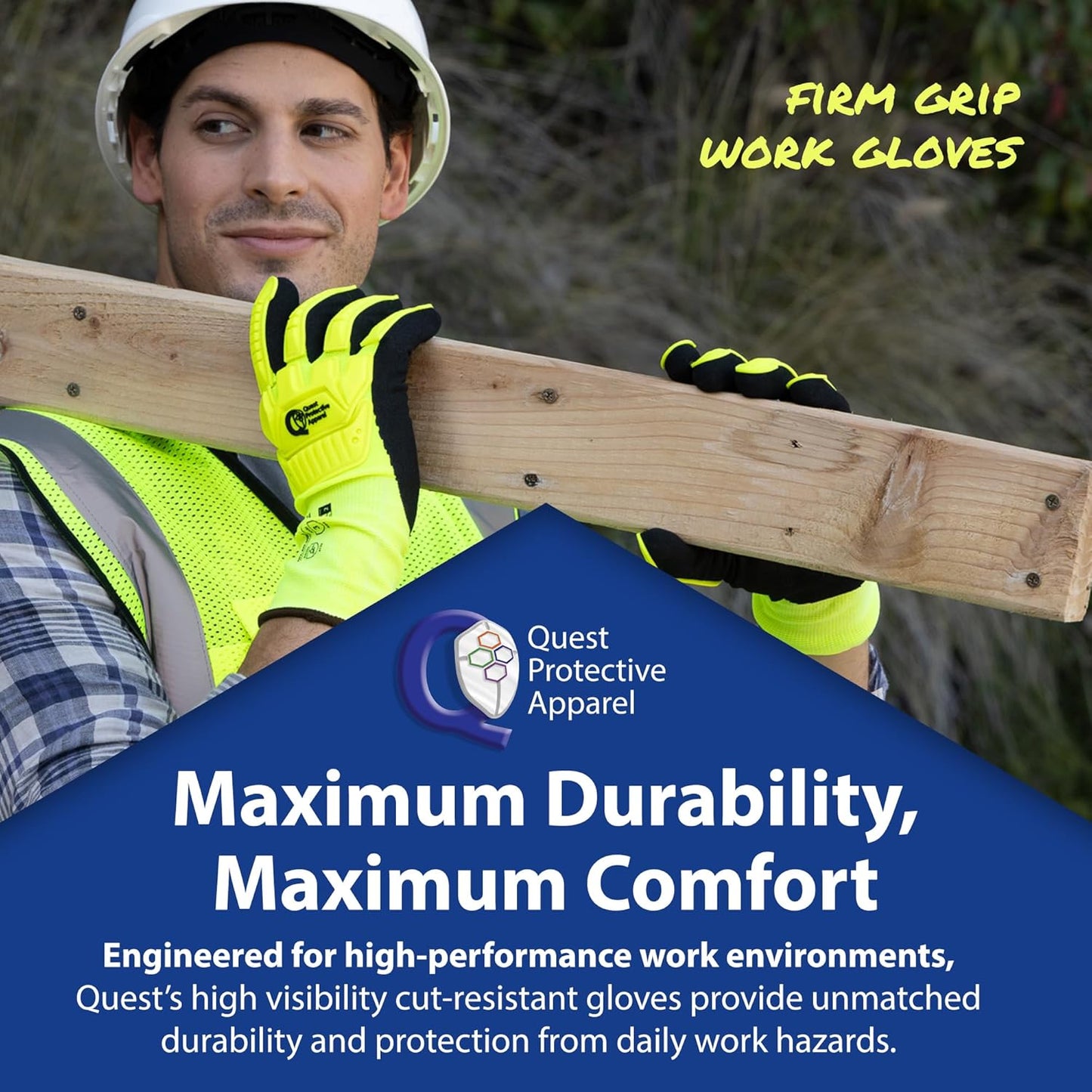 Quest Protective Apparel - High Visibility Cut Resistant Work Gloves - Puncture Resistant Safety Gloves for Men and Women Small, 1 Pair
