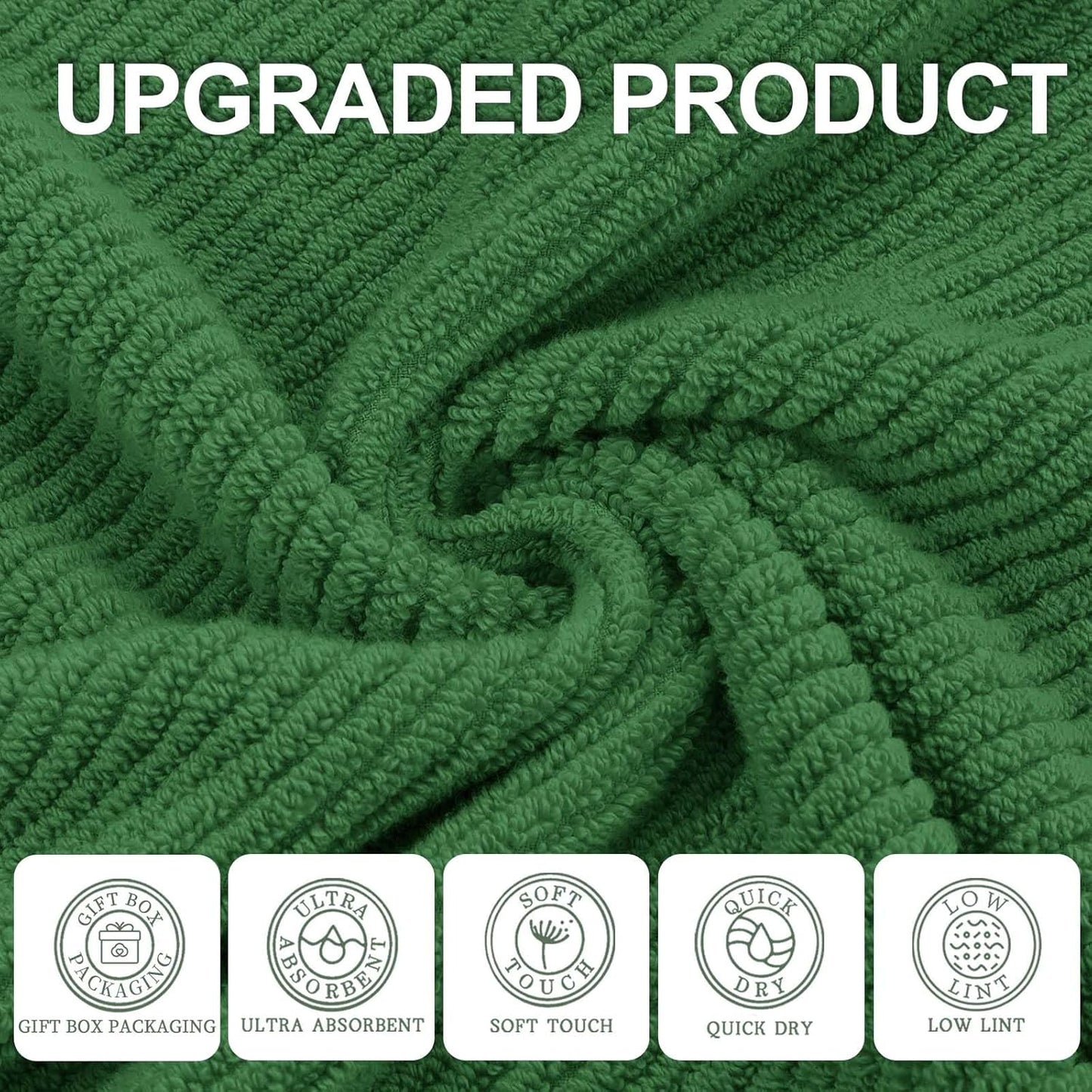 Green Towels, 6 Piece Towels Set - Cotton | Quick Dry | Thick | Lightweight | Soft, 2 Large Bath Towels 30"x56", 2 Hand Towels 18"x28", 2 Washcloths 13"x13", Luxury Towel Gift, Hunter Green