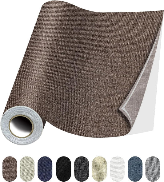 Fabric Repair Patches, Linen Repair Tape Self-Adhesive Fabric Patches Durable, DIY Large Linen Tape for Sofa, Couches, Furniture, Chair, Clothing （3.5X79 Inch, Brown）