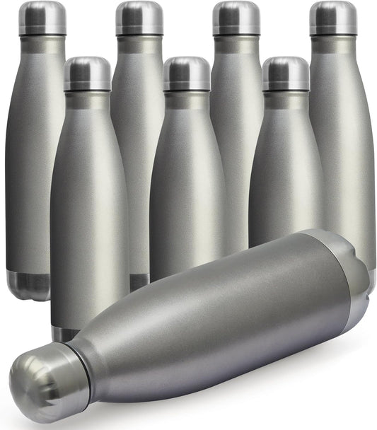 MEWAY 17oz Sport Water Bottle 8 Pack Vacuum Insulated Stainless Steel Leak-Proof Double Wall Cola Shape Water Bottle,Keep Drinks Hot & Cold (Cold Gray,8 Pack)