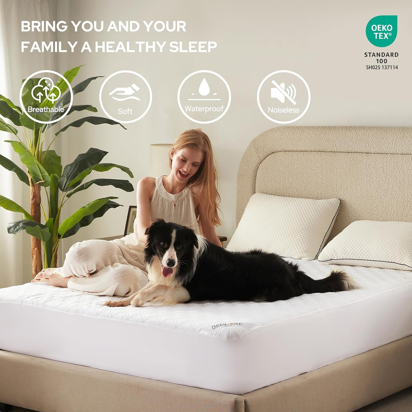 BEDLORE Waterproof Mattress Protector, California King Size Noiseless Mattress Pad with Deep Pocket Fitted Up to 6-18 inches, Soft Noiseless Bed Mattress Cover Washable for Home, Bedroom, Hotel