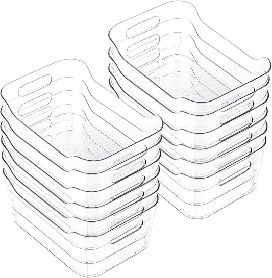 Clear Plastic Storage Bins, Set of 12, Multi-Use Organization and Storage Containers for Pantry, Cabinet, Refrigerator, Freezer, Bathroom, Organizer Bins for Home & Kitchen