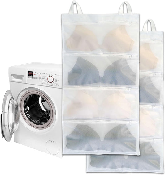 Bra laundry bags for washing machine, 2pc, Holds 8 A-D cups sizes, Cleans, Drys, Storage and Dust-proof 4-in-1, Cleans Better Than a Single Laundry Bag