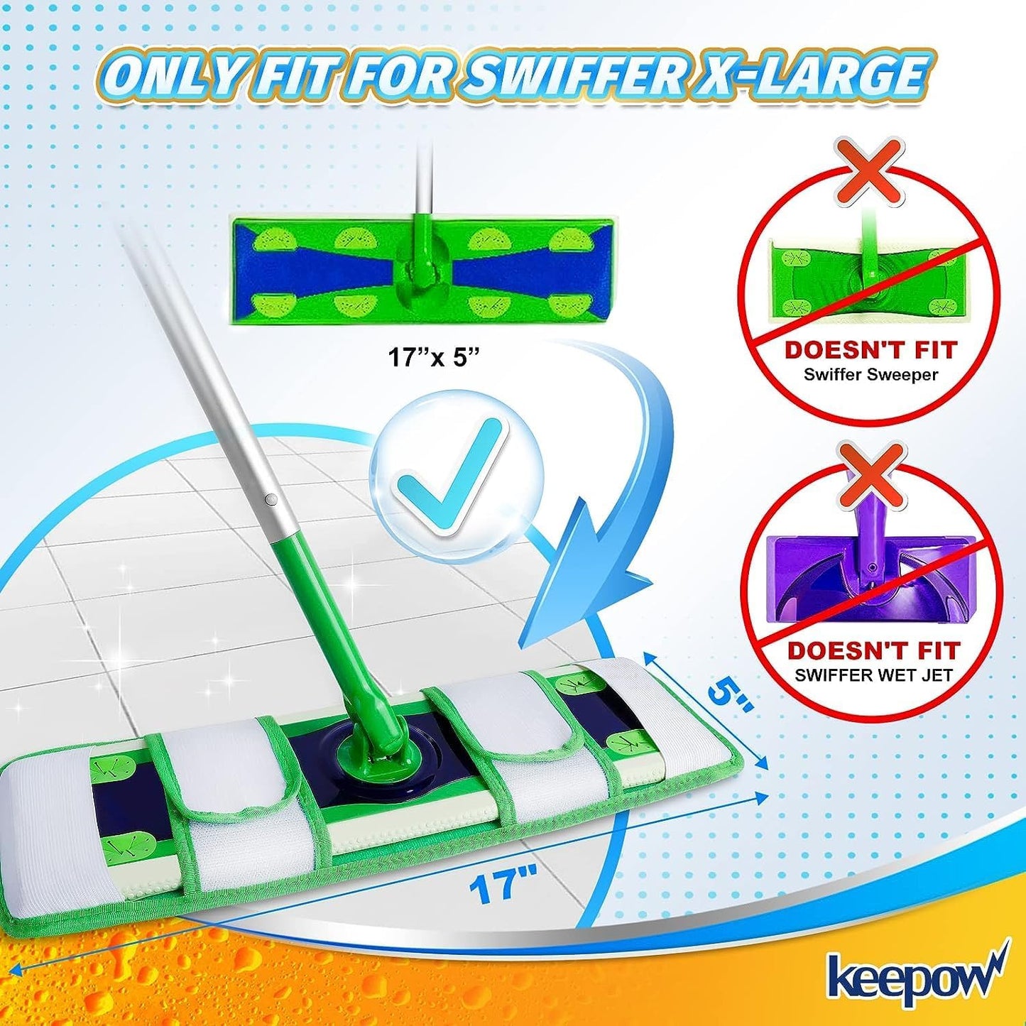 KEEPOW Microfiber Pads for Swiffer XL, Heavy Duty Dry Sweeping Cloths for Swiffer XL Mop, Extra Large Swiffer Dry Pads Refills XL (8 Pack)