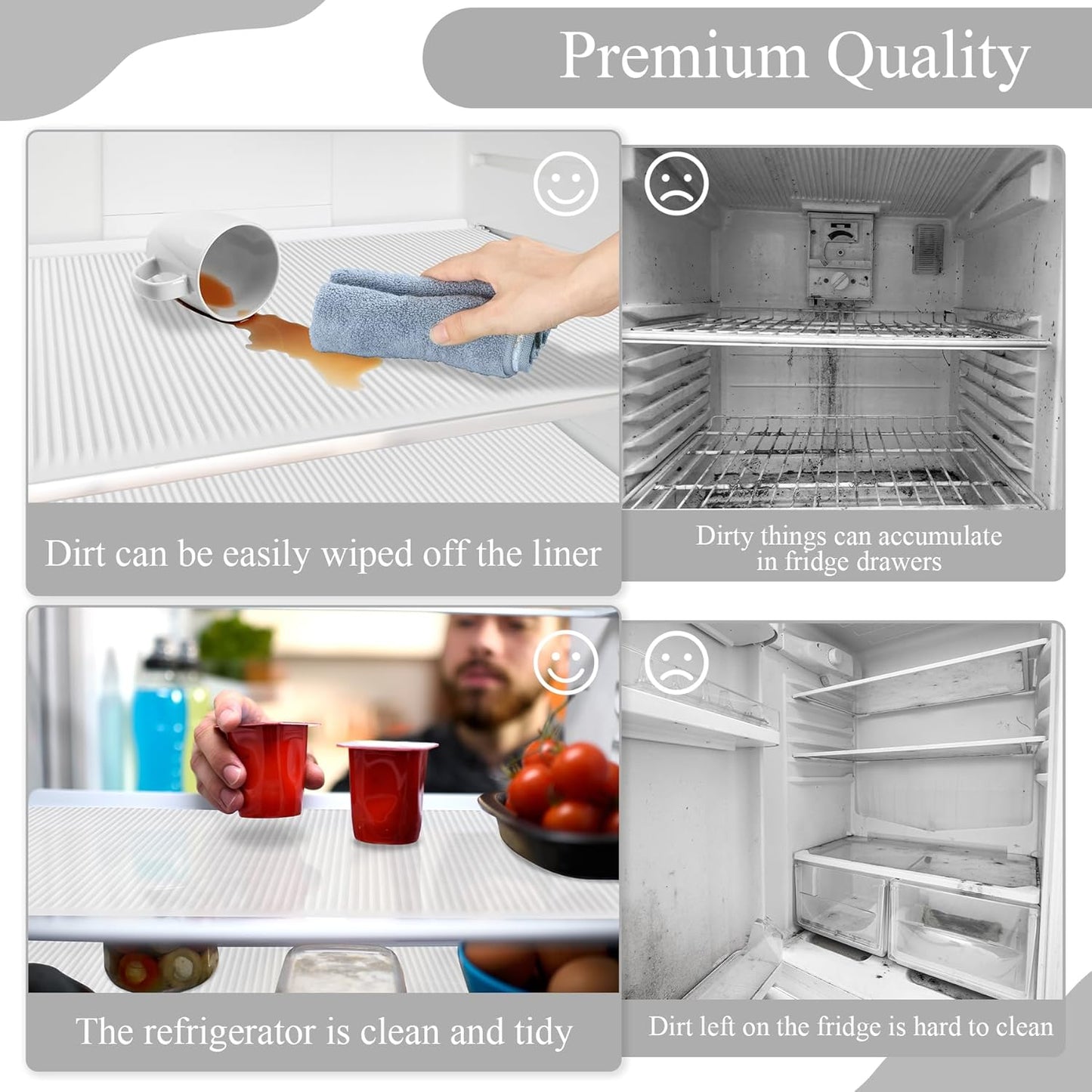 Non-Slip Silicone Refrigerator Liners for Shelves, Reusable Washable Fridge Shelf Drawer Liners, Cuttable Waterproof Oilproof Fridge Liner for Glass Shelve Kitchen Cabinet Drawer Mats (Clear, 1 Pack)