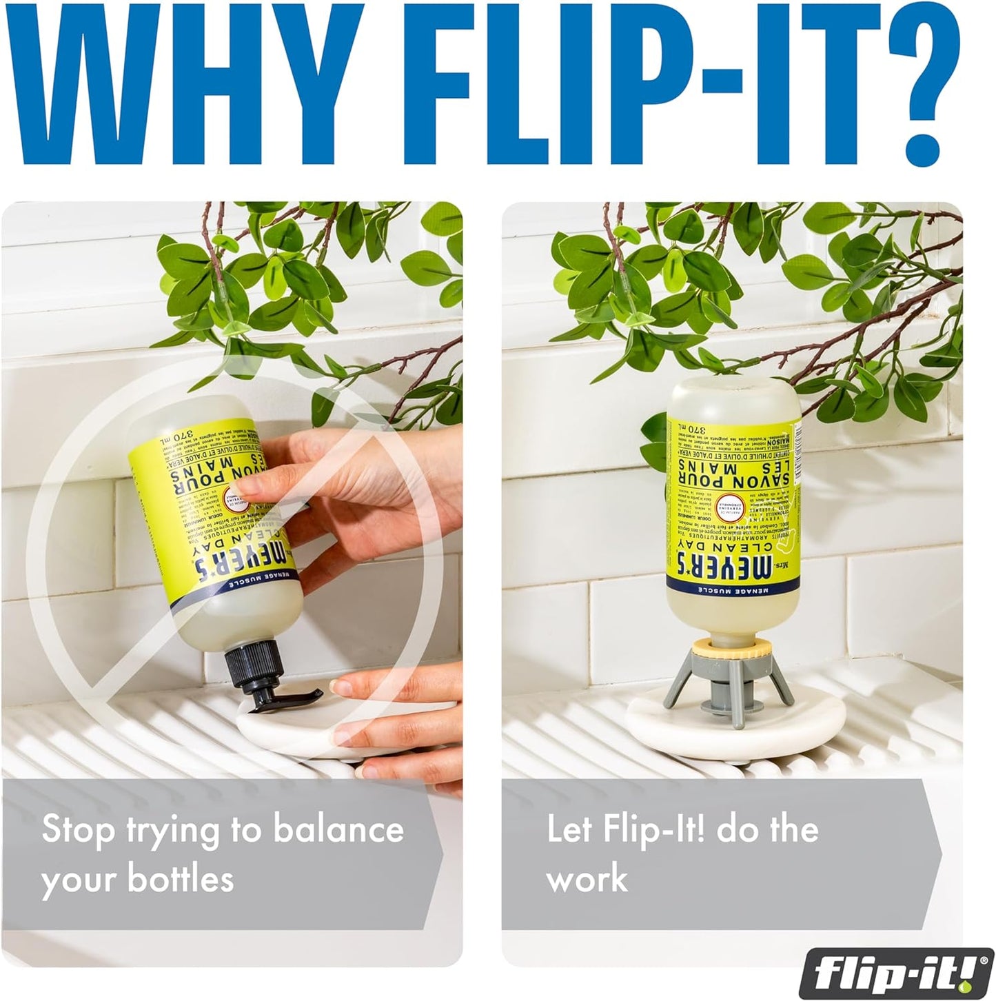 Flip-It! 2-Pack Premium Bottle Emptying Kit – No more wasted product - Fits most plastic bottles – Get out every drop of Shampoos, Lotions, & More – 2 Base Caps, 6 Adapters – Pastel Color Edition