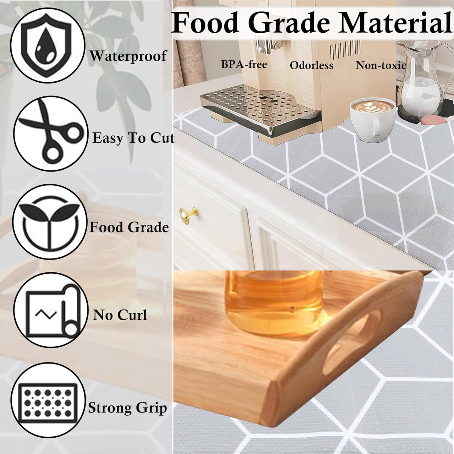 Shelf Cabinet Liner 10 Inch Wide X 20 Ft Waterproof Kitchen Cabinet Drawer Paper Mat Non Slip Pantry Cupboard Closet Liners Non Adhesive Liner for Bathroom Dresser Refrigerator Under Sink