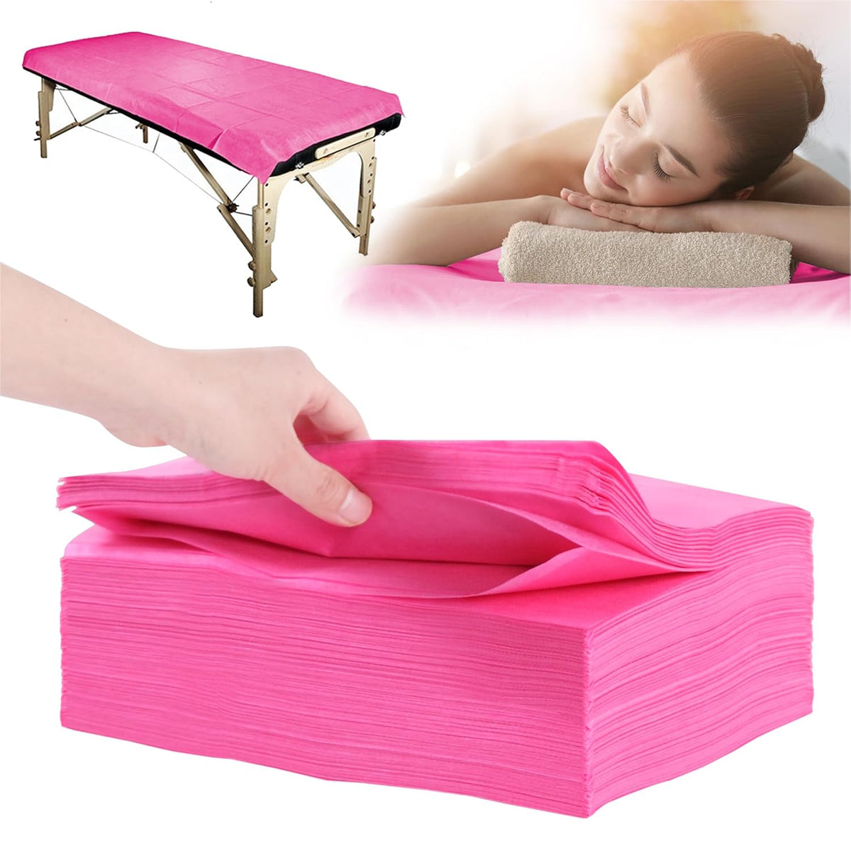 31" x 71" Disposable Bed Sheets for Massage Table Waterproof Massage Table Sheet Soft Non Woven Fabric SPA Bed Cover Breathable for Massage Beauty Tattoos 50PCS (Pink)