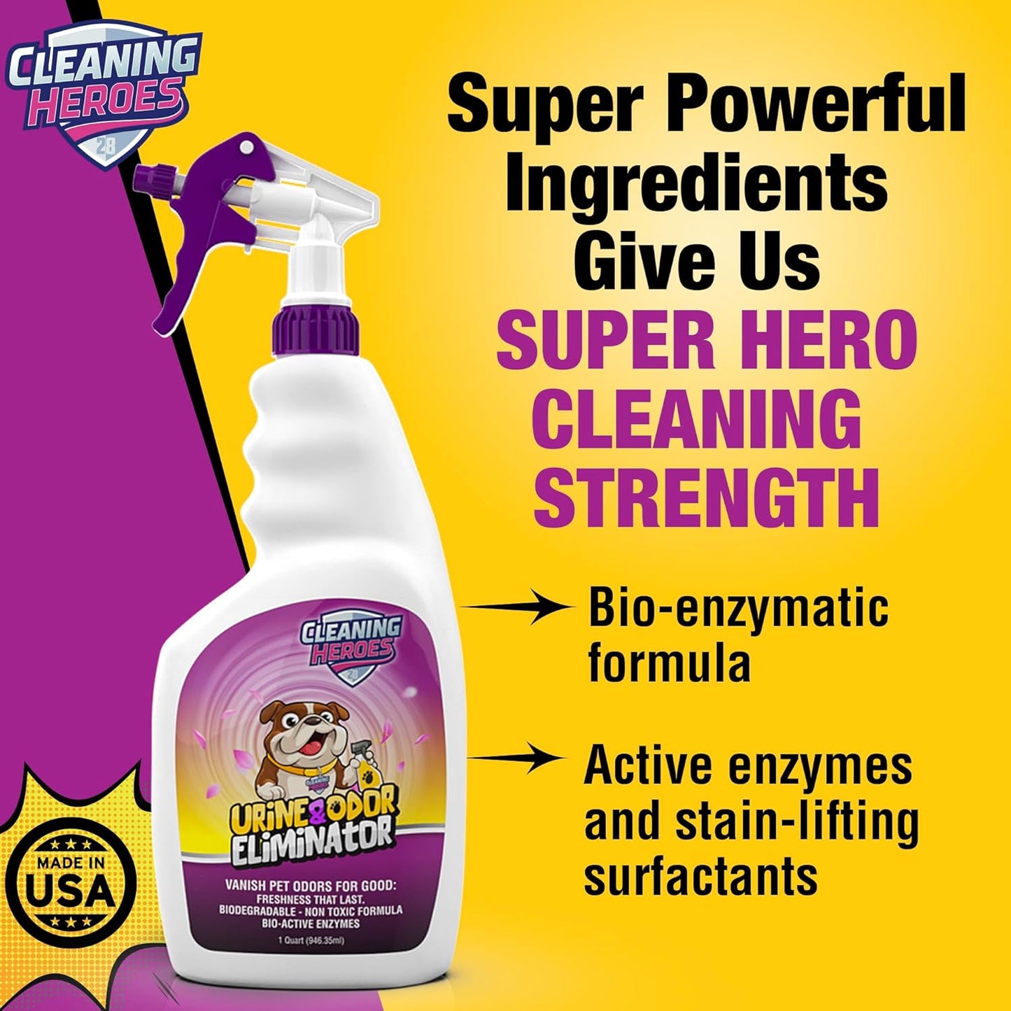 Pet Carpet Cleaner & Urine Odor Eliminator for Strong Odor - 32oz Enzyme Cleaning Spray for Cat & Dog Pee - Spot Cleaner for Carpet Upholstery, Marble, Tile, Wood - Carpet Deodorizer