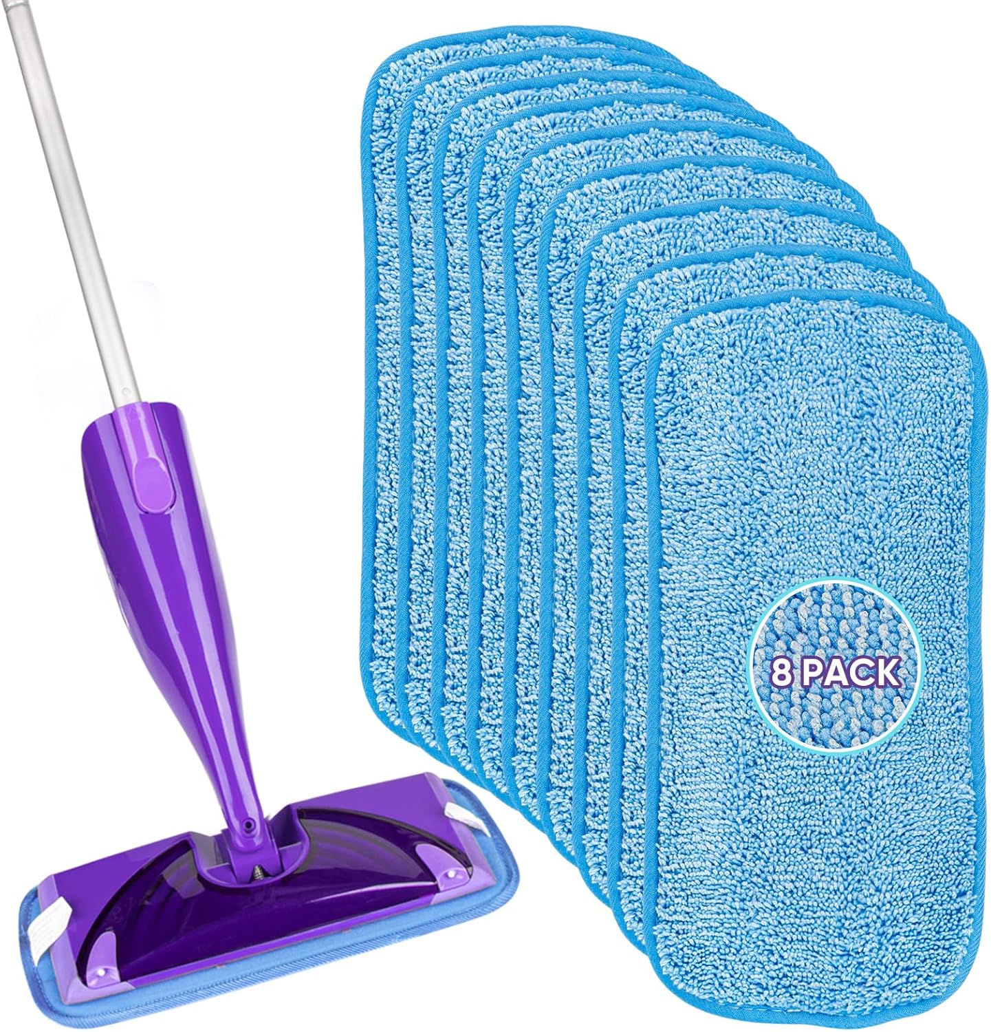 HOMEXCEL Reusable Mop Pads Compatible with Swiffer WetJet (8 Pack) - 12-inch Microfiber Mop Pads Wet Jet Refills for Wet Mopping Cloths - Hardwood Floor Cleaning