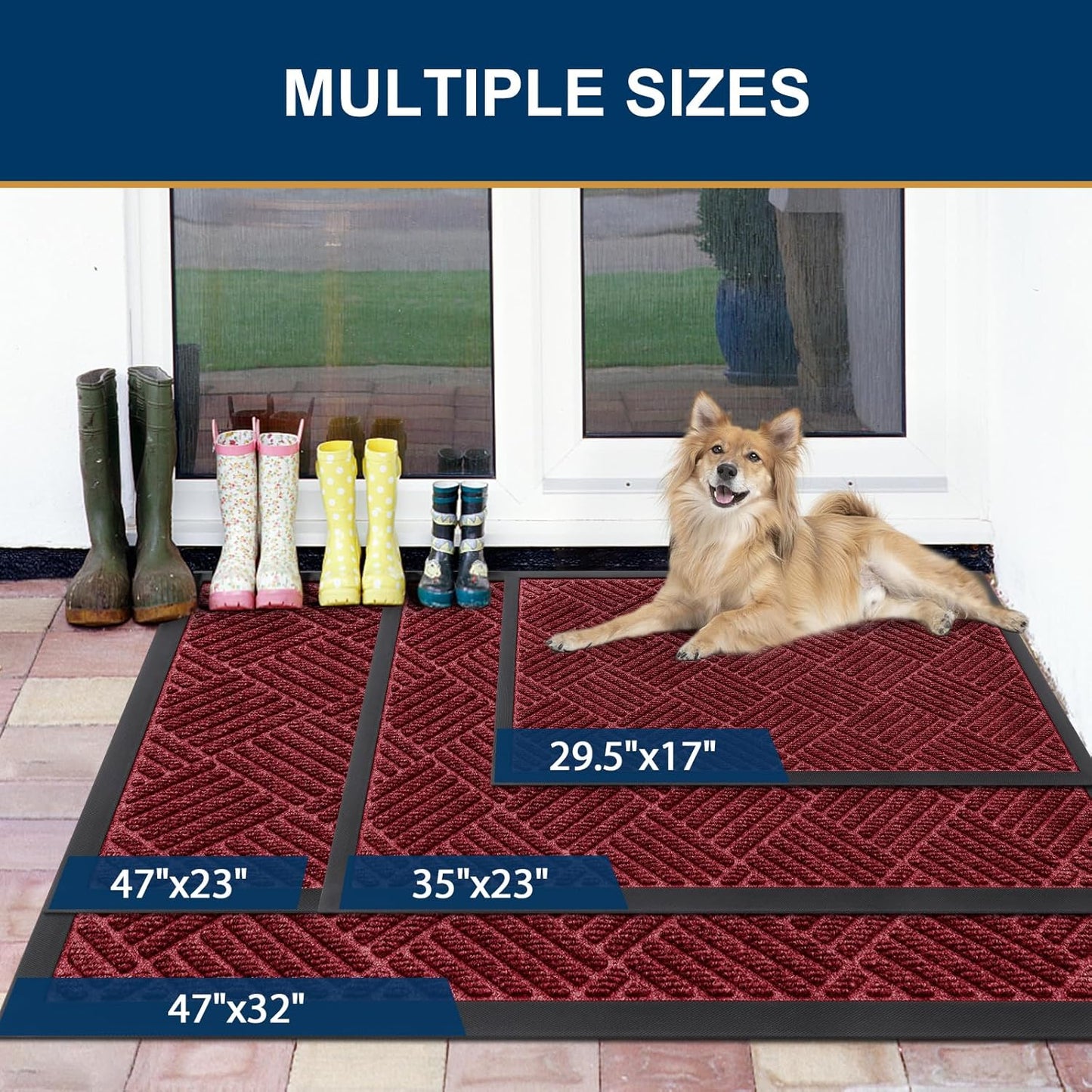 Smiry Front Door Mat Outside Entrance, Heavy Duty Outdoor Indoor Mat, Natural Rubber Doormat, Non Slip, Trap Dirt and Moisture, Easy Clean, Low Profile Patio Porch Entryway Mat, 71x23, Wine Red