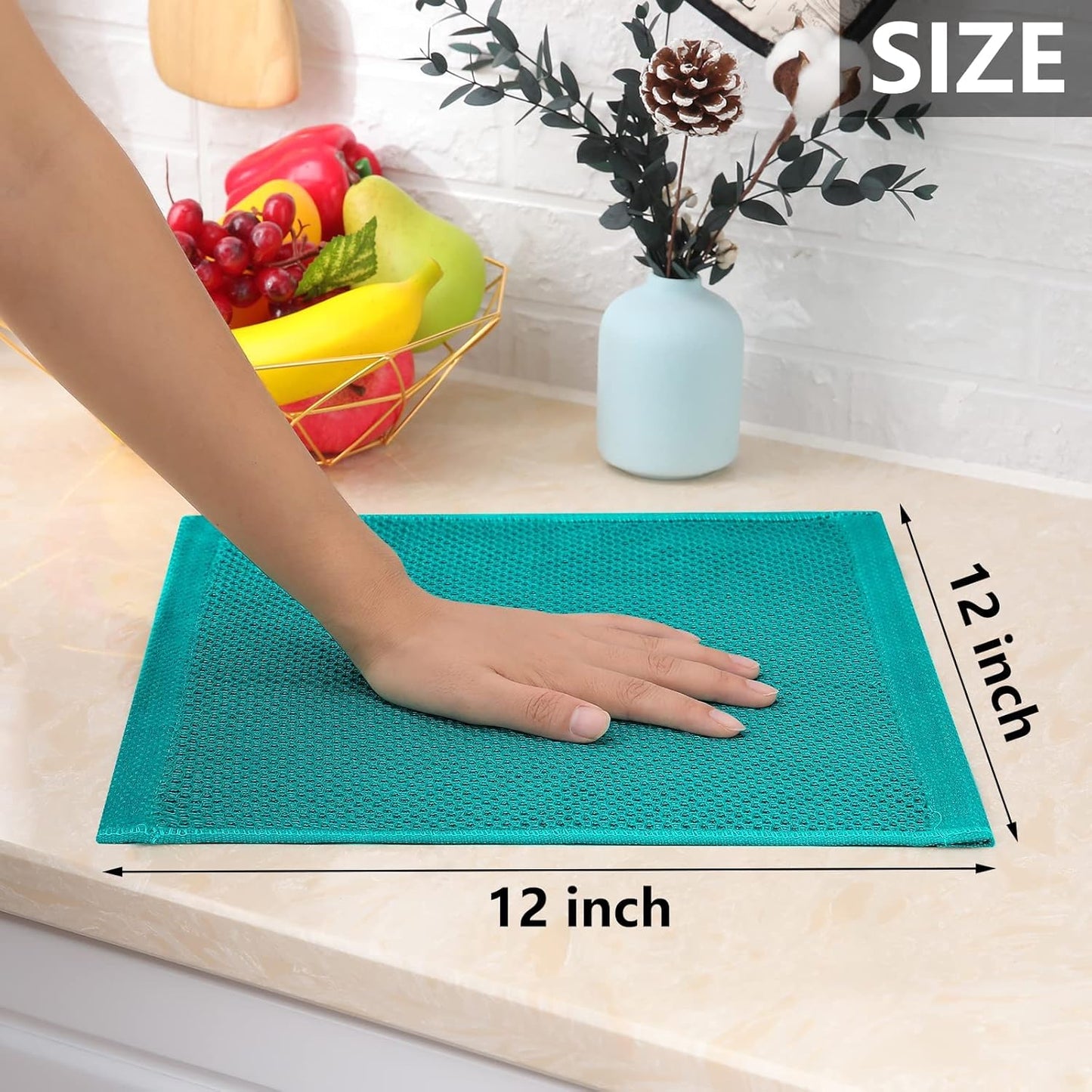 Homaxy 100% Cotton Waffle Weave Kitchen Dish Cloths, Ultra Soft Absorbent Quick Drying Dish Towels, 12 x 12 Inches, 8-Pack, Teal