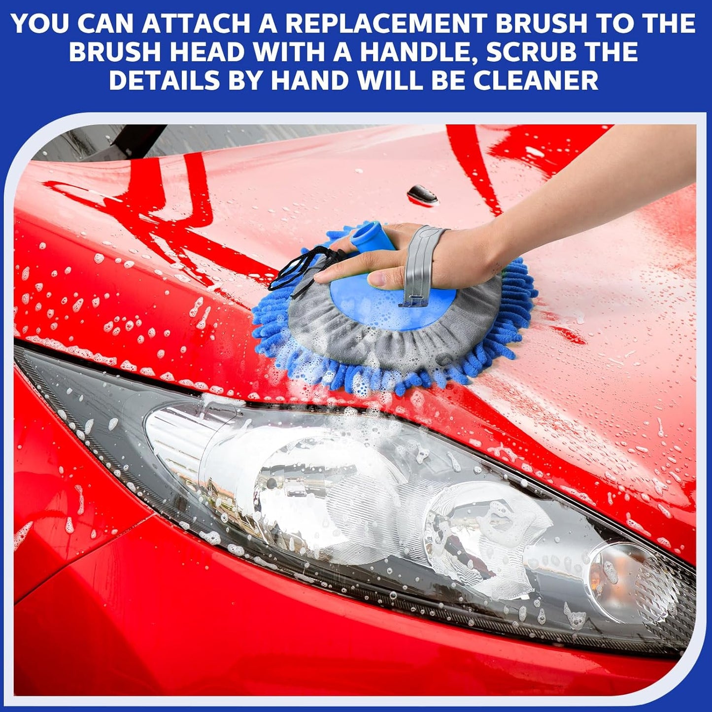 Layhit 5 Pcs Car Wash Mitt Set, Brush Not Included, Microfiber Mitt Cleaning Car Truck Washing Tools Kit RV Pickup Chenille Scratch Replacement(Royal Blue)