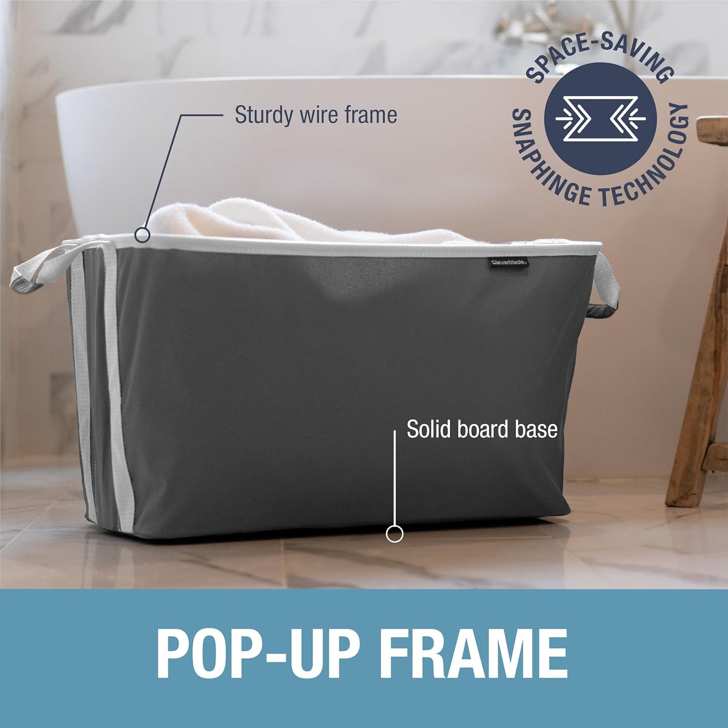 CleverMade Collapsible Laundry Basket Hamper - Black 2-Pack 60L - Space Saving Storage Organizer with Handles Foldable Home Organization