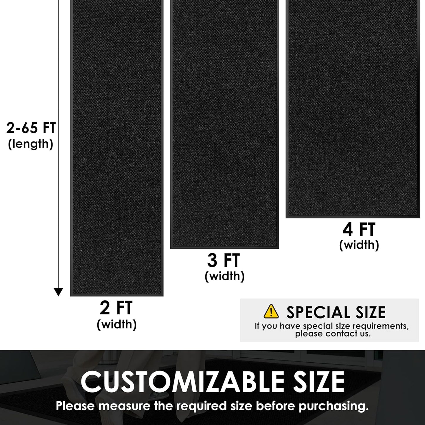 4′ x 15′ Front Door Mat Indoor Outdoor Entrance, Commercial Floor Mat Heavy Duty Dirt Trapper Entryway Doormat, Custom Size Non Slip Rubber Backing Welcome mat, Door Mat for High Traffic Area