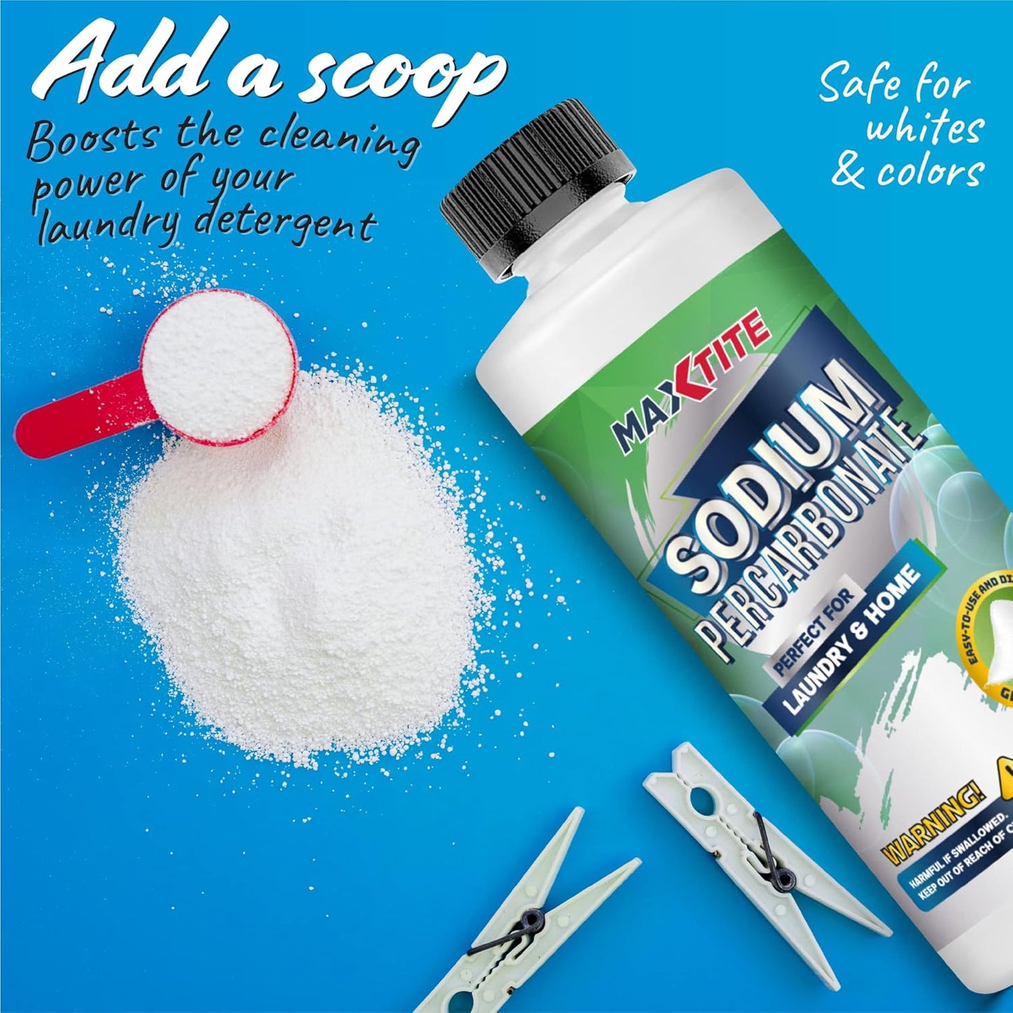 MAXTITE Sodium Percarbonate (4 lbs total - 2 pack of 2 lbs bottles) - 100% Pure - Solid Hydrogen Peroxide/Oxygenated Bleach - Multi-Use Cleaner for Home & Laundry, Resealable Child Resistant Cap