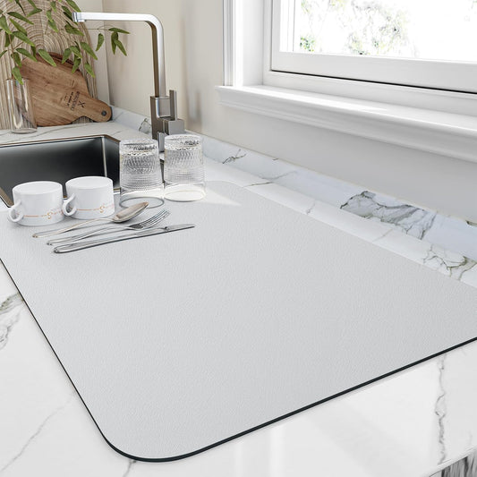 Dish Drying Mat for Kitchen Counter, Heat Resistant Drainer Mats with Non-slip Rubber Backed, Hide Stain Kitchen Super Absorbent Draining Mat, Easy to Clean Dish Rack Pad, Light Grey 16"x20"