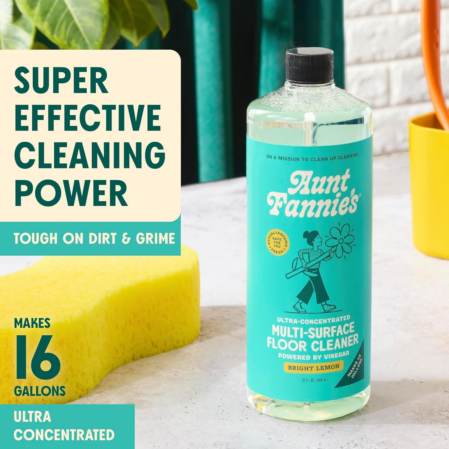 Aunt Fannie's Ultra Concentrated Floor Cleaner Vinegar Wash, Multi-Surface Solution For Mopping, Makes 16 Gallons, Bright Lemon Scent, 32 oz. (Pack of 6)