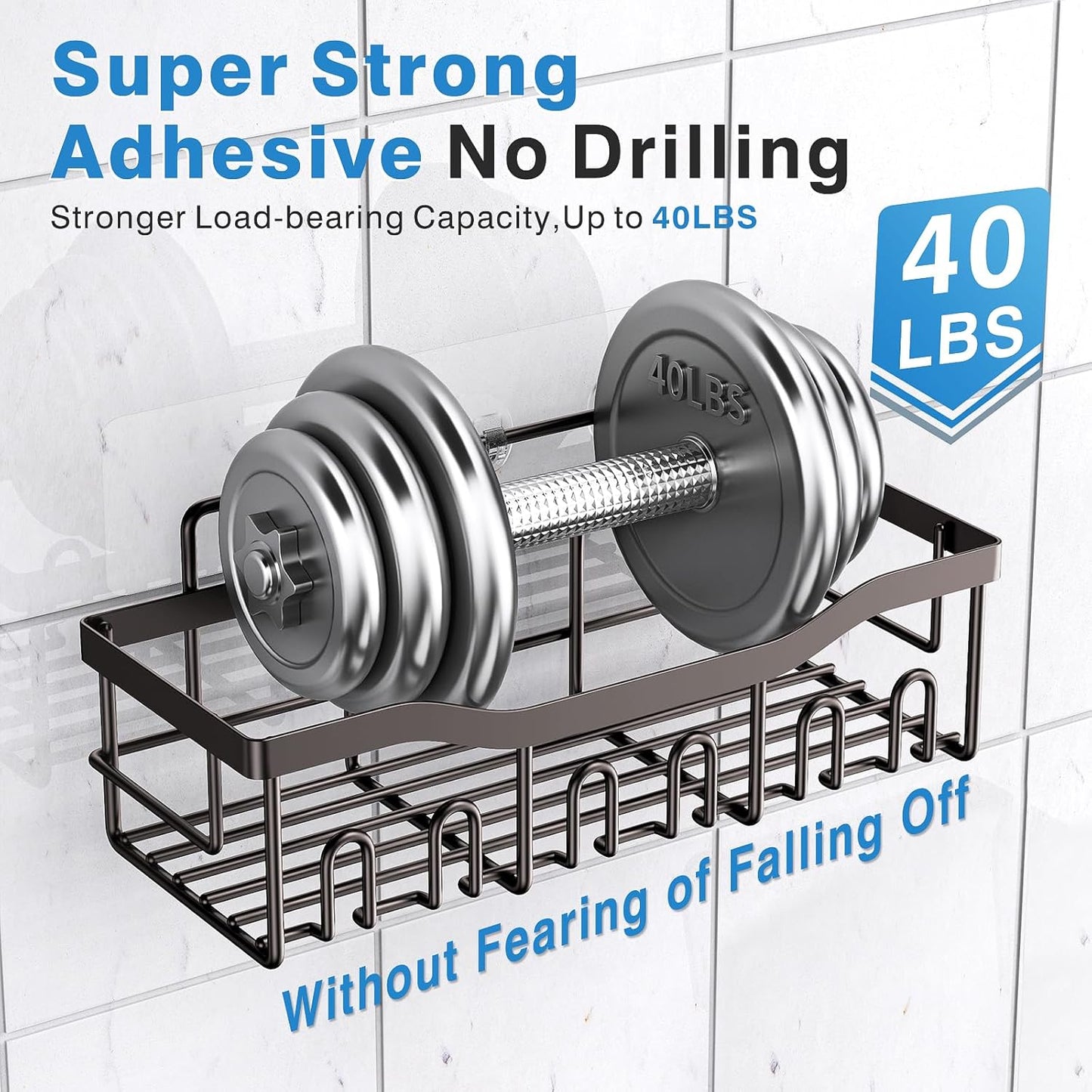 EUDELE 5-Pack Rustproof Stainless Steel Shower Caddy – No Drill Adhesive Bathroom Organizer with Large Capacity, Spacious Shower Shelves for Inside Shower, Kitchen & Home Decor Storage-XL Size