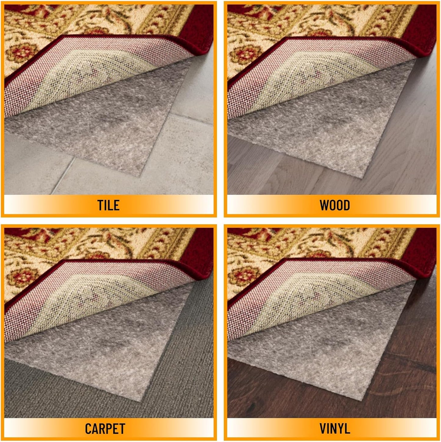 Ottomanson 3' x 4' Non-Slip Rug Pad Gripper 1/4 Inch Thick Dual Surface Felt + Rubber Gripper - Safe for All Floors, Brown