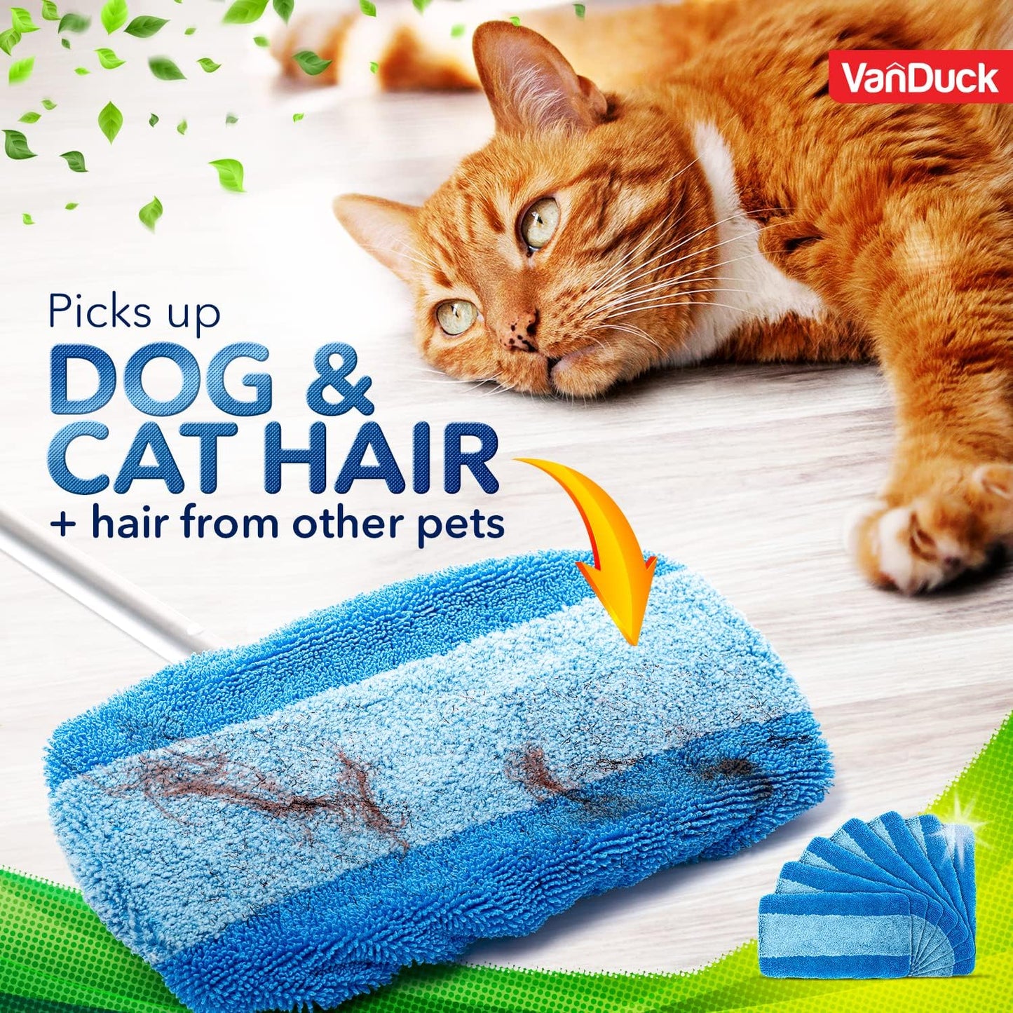 VanDuck Reusable Pet Heavy Duty Mop Pads Compatible with Swiffer Sweeper (2-Pack) - Washable Microfiber Mop Pads for Wet & Dry Use - All Purpose Floor Mopping and Cleaning Product