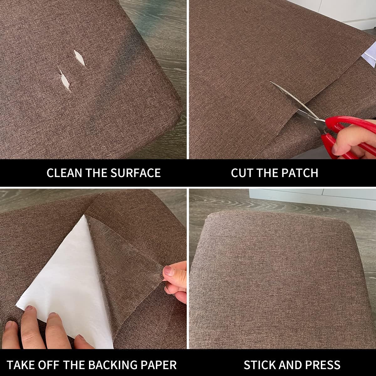 Fabric Repair Patches, 17X158 Inch Linen Repair Tape Self-Adhesive Fabric Patches Durable, DIY Large Linen Tape for Sofa, Couches, Furniture, Chair, Clothing （17X158 Inch, Brown）