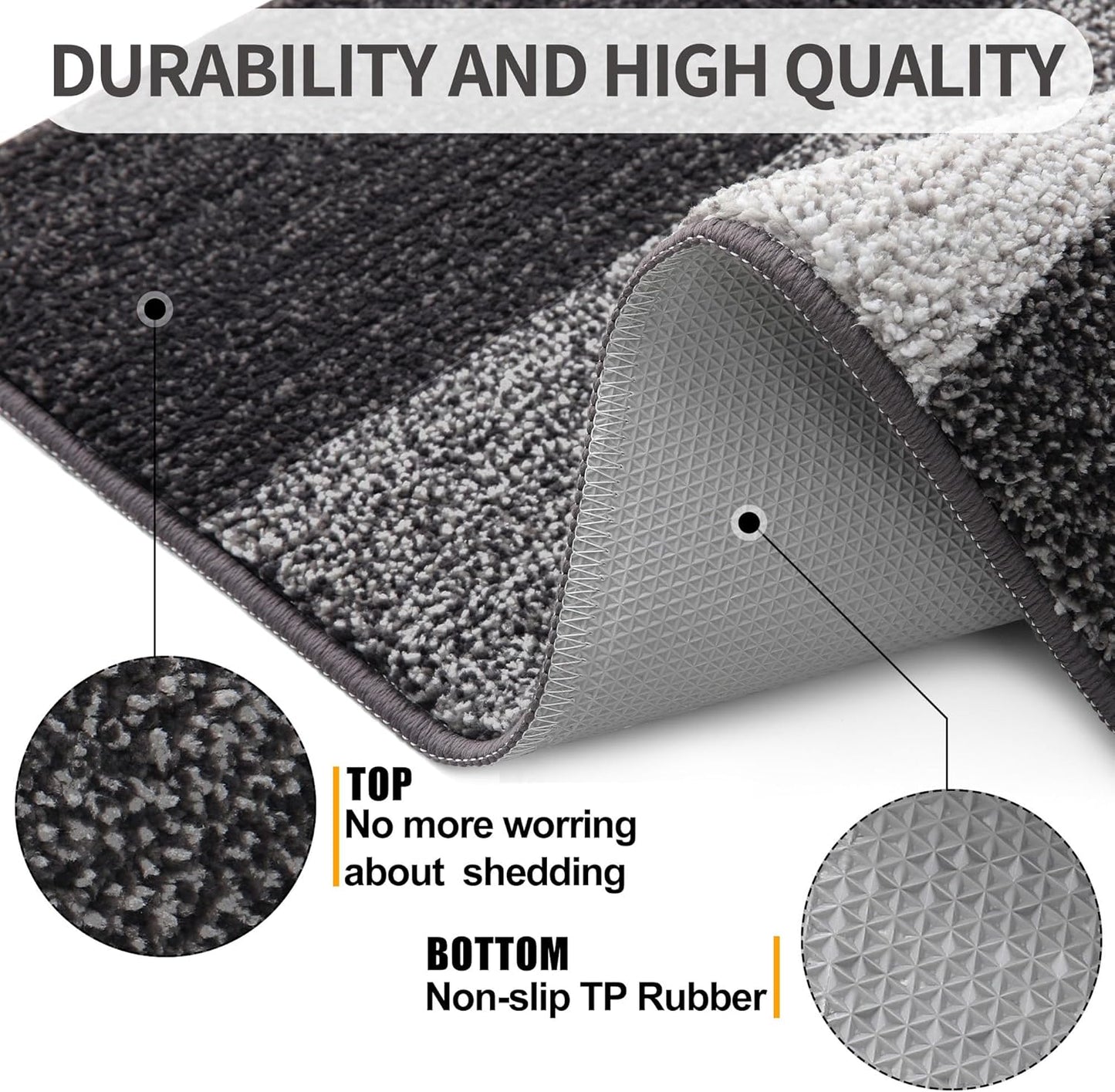 Kitinjoy Indoor Outdoor Door Mat, 47x20 Non-Slip Absorbent Dirt Trapper, Low-Profile Washable Inside Entrance Front Floor Mat, Sturdy Soft Entry Doormats for Entryway, Grey