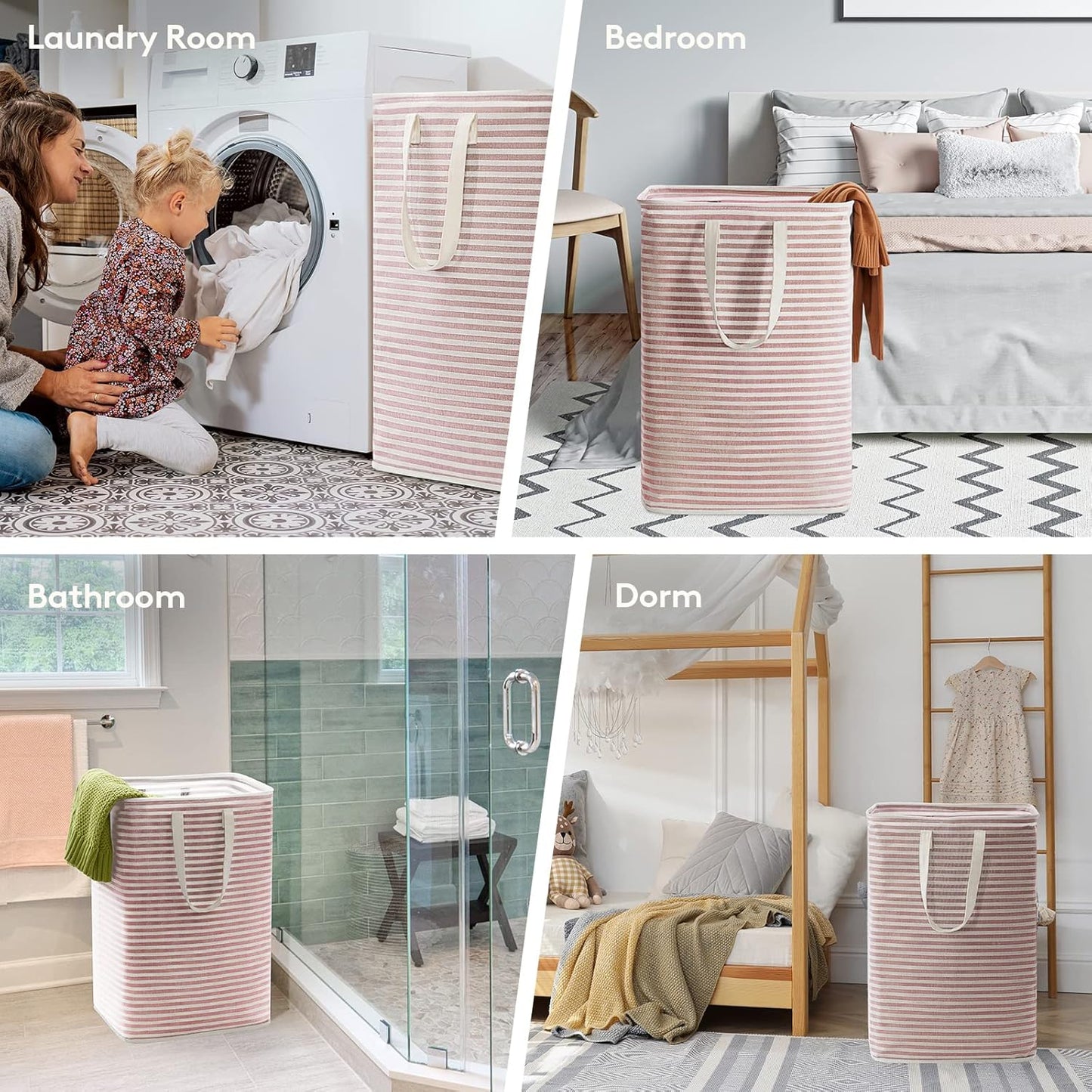 Lifewit Laundry Hamper Large Collapsible Laundry Basket, Freestanding Waterproof Clothes Hamper Storage with Easy Carry Handles for Clothes in Bedroom Bathroom College Dorm for Adults, Pink, 80L