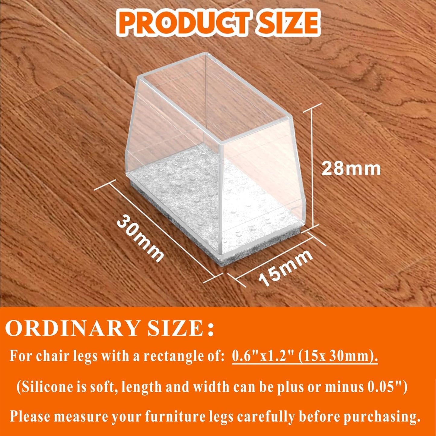 Rectangle Chair Leg Protectors for Hardwood Floors,16 PCS Silicone Covers to Protect Wood Tile Floors Felt Pads Furniture Leg Caps Reduce Noise. Easy to Move.(Clear,0.6 x 1.2 Inch,Rectangle)