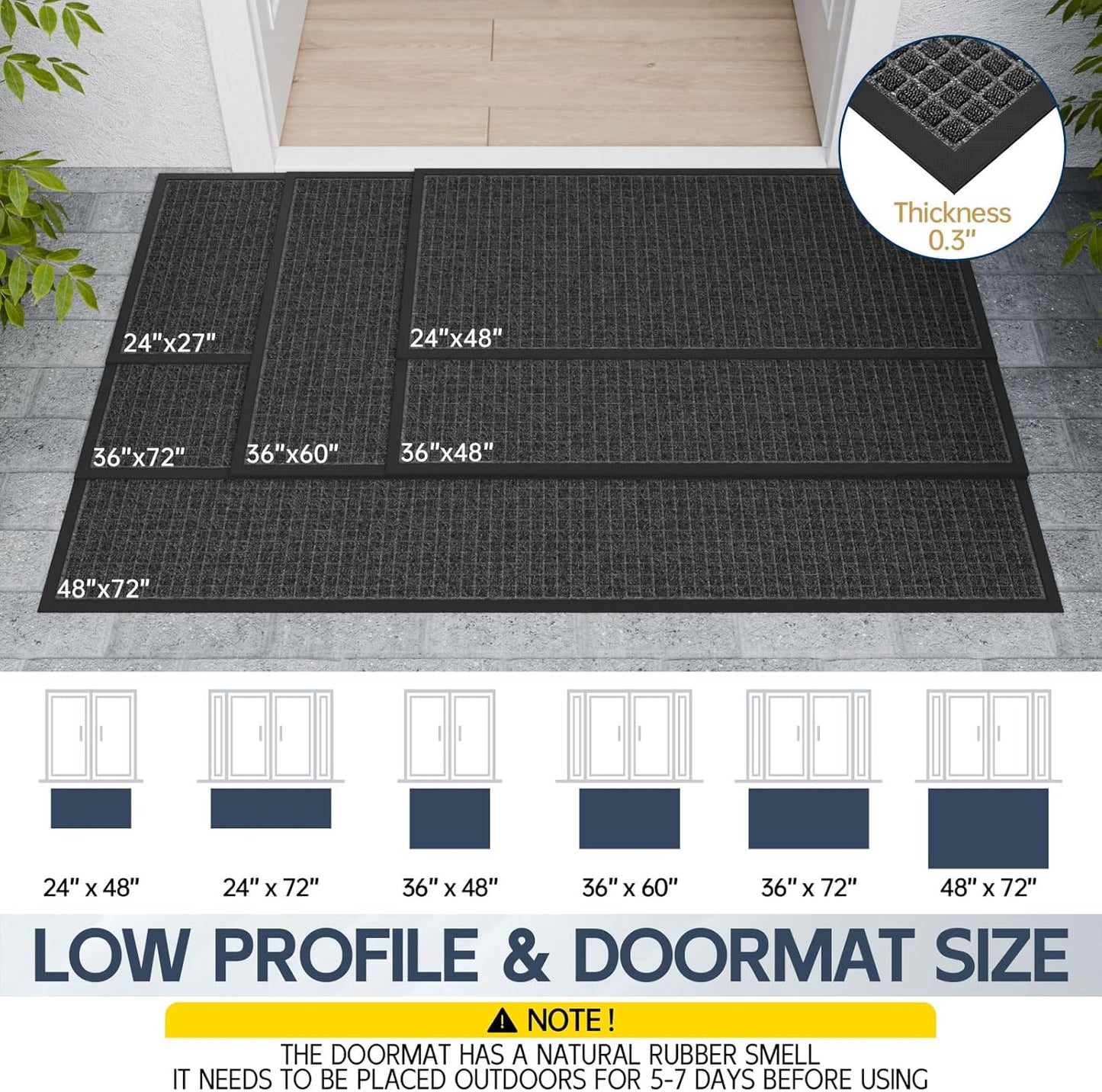Indoor Outdoor Front Door Mats, 72" x 36" Rubber Backing Non Slip Durable Welcome Floor Mats for Patio, Garage Entrance, Stain and Fade Resistant Commercial Doormats for High Traffic
