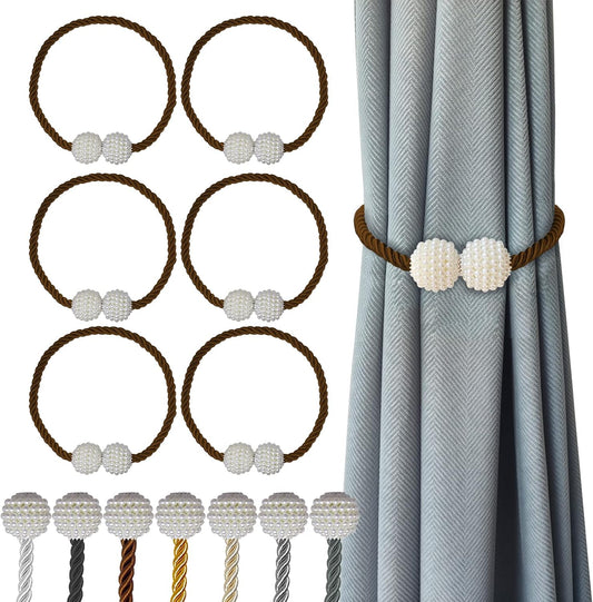 Hion Magnetic Curtain Tiebacks Dark Brown 6 Pack, Curtain Tiebacks Buckles Holdbacks Holders Hooks Clip for Home Bedroom Office Decorative Thick or Thin Curtain