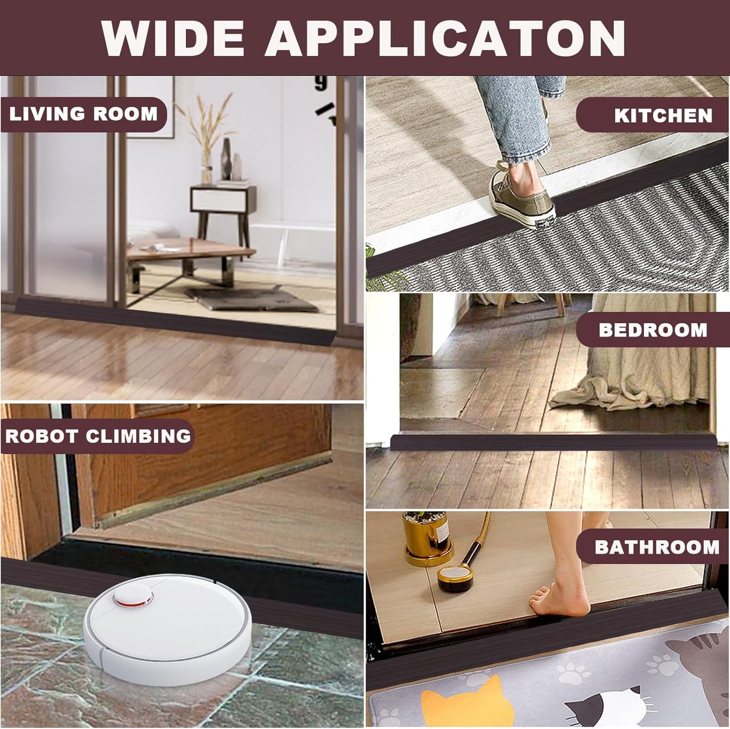 Vinyl Door Threshold Flooring Transition Strip Self Adhesive Carpet Edging Strip for Laminate Doorway Edge Threshold from 3/5" to 4/5" (Black Walnut Wood Grain, 6.6 Ft)