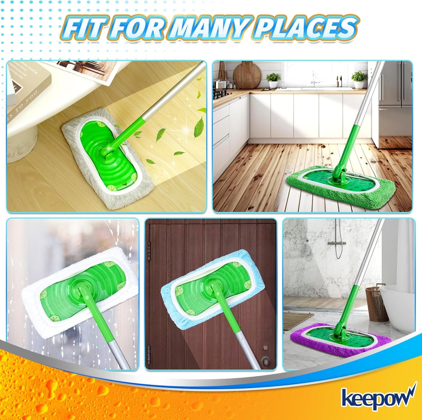 KEEPOW Reusable Microfiber Mop Pads for Swiffer Sweeper Mop, Washable Wet Pad Refills for Wet & Dry Use, Microfiber Dry Sweeping Cloths for Hardwood Floor Cleaning, 10 Pack (Mop is Not Included)