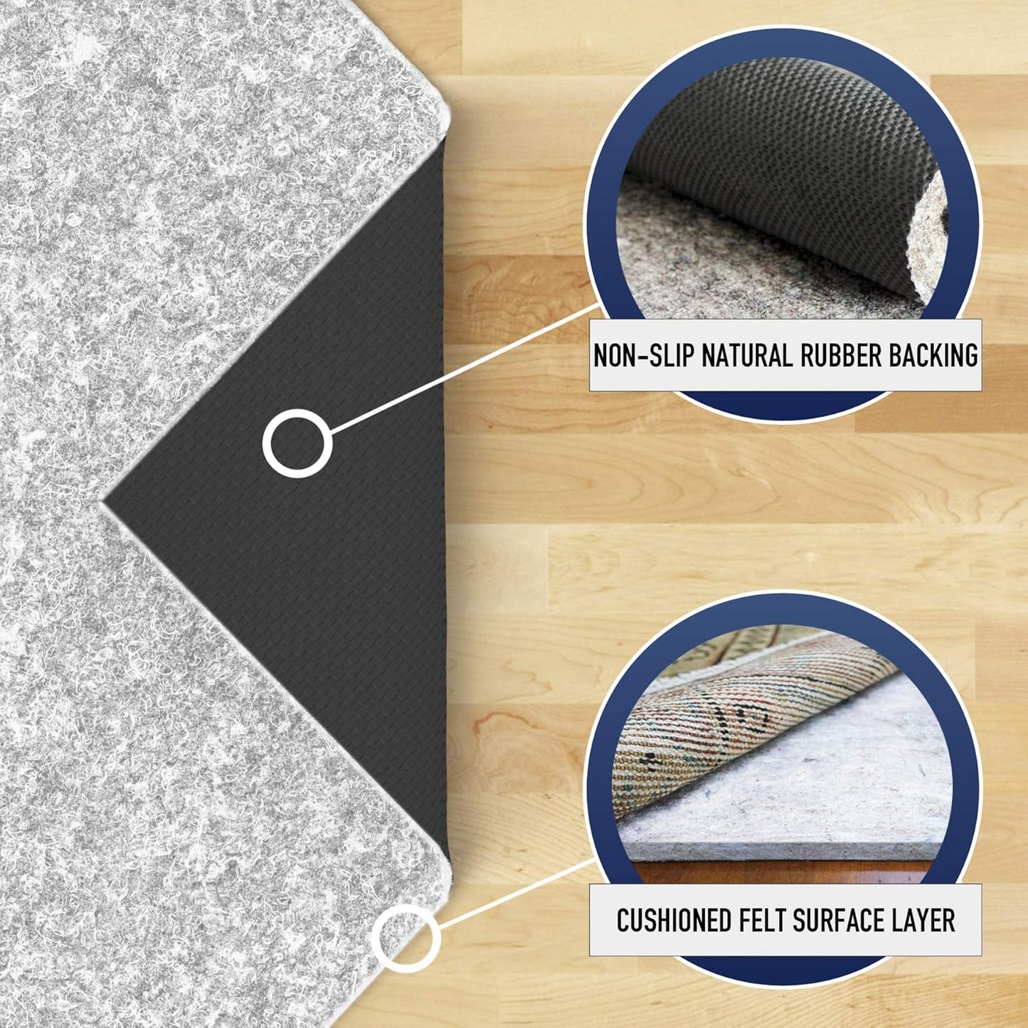 RUGPADUSA - Dual Surface - 7'10" x 10'10" - 1/4" Thick - Felt + Rubber - Non-Slip Backing Rug Pad - Safe for All Floors