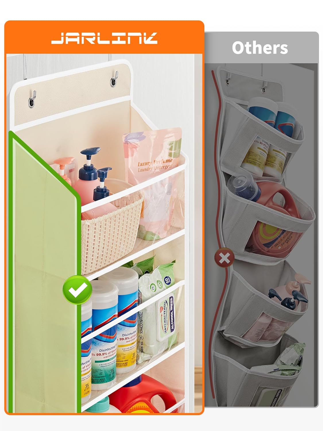 JARLINK 2 Pack Toy Stuffed Animal Storage, Over The Door Organizer W/Clear View Windows, 44lb Load, Baby Toy Storage Organizer for Nursery, Kid Bedroom, Newborn Baby Essentials (Beige)