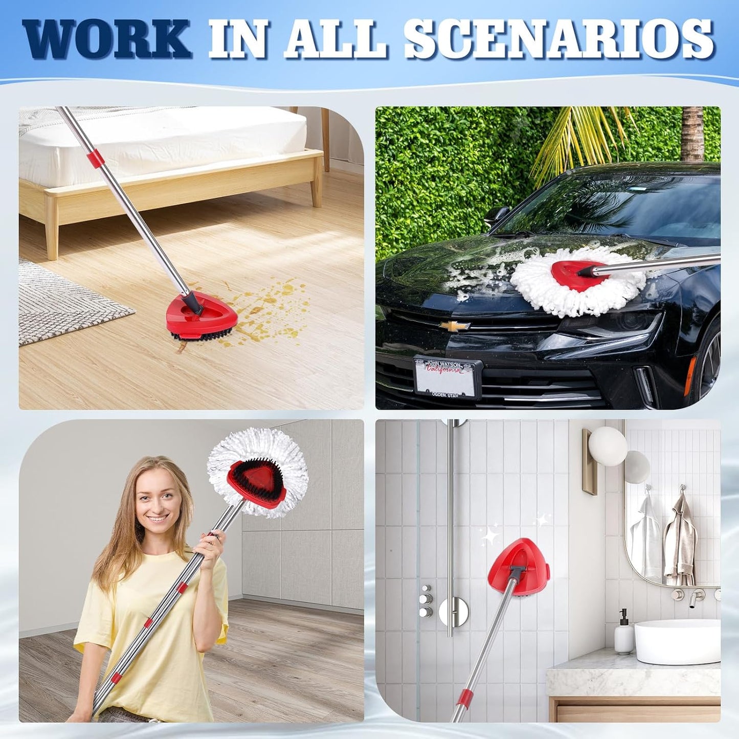 2 Pcs Mop Scrub Brush Head and 1 Mop Base Part Part Replacement Compatible with Oceda EasyWring 1 Tank System