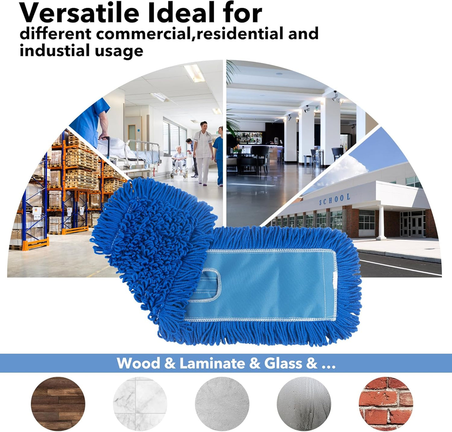Matthew 24'' Microfiber Loop Dust Mop Washable Commercial&Residential Heavy Duty Mop Head Replacement Premium Absorbent Industrial Dust Mop Refill Pads for Hardwood, Office,Garage and Hotel -12Pack