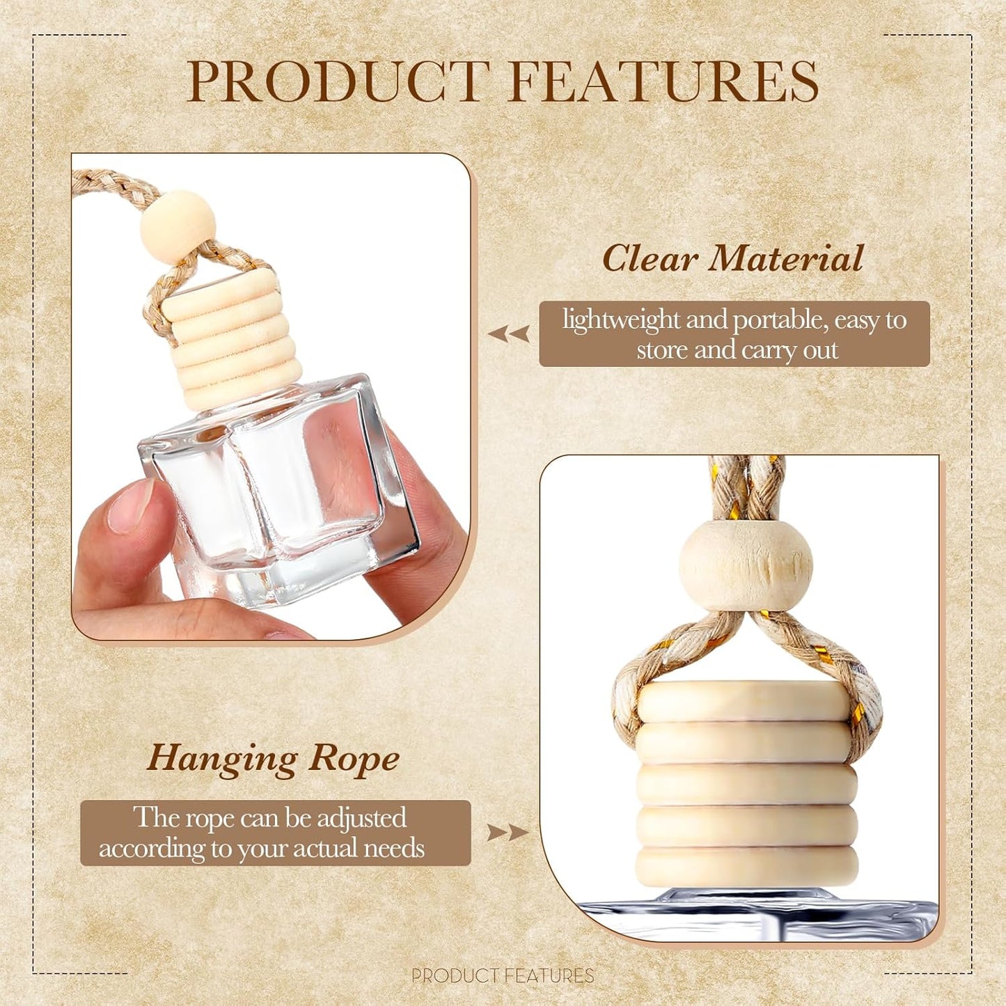 BBTO 50 Pcs Hanging Car Air Freshener Car Diffuser Bottles Empty Glass Perfume Bottle Freshener Diffuser Bottle Pendant for Essential Oil Fragrance Aromatherapy Bottle Ornament(Cube)