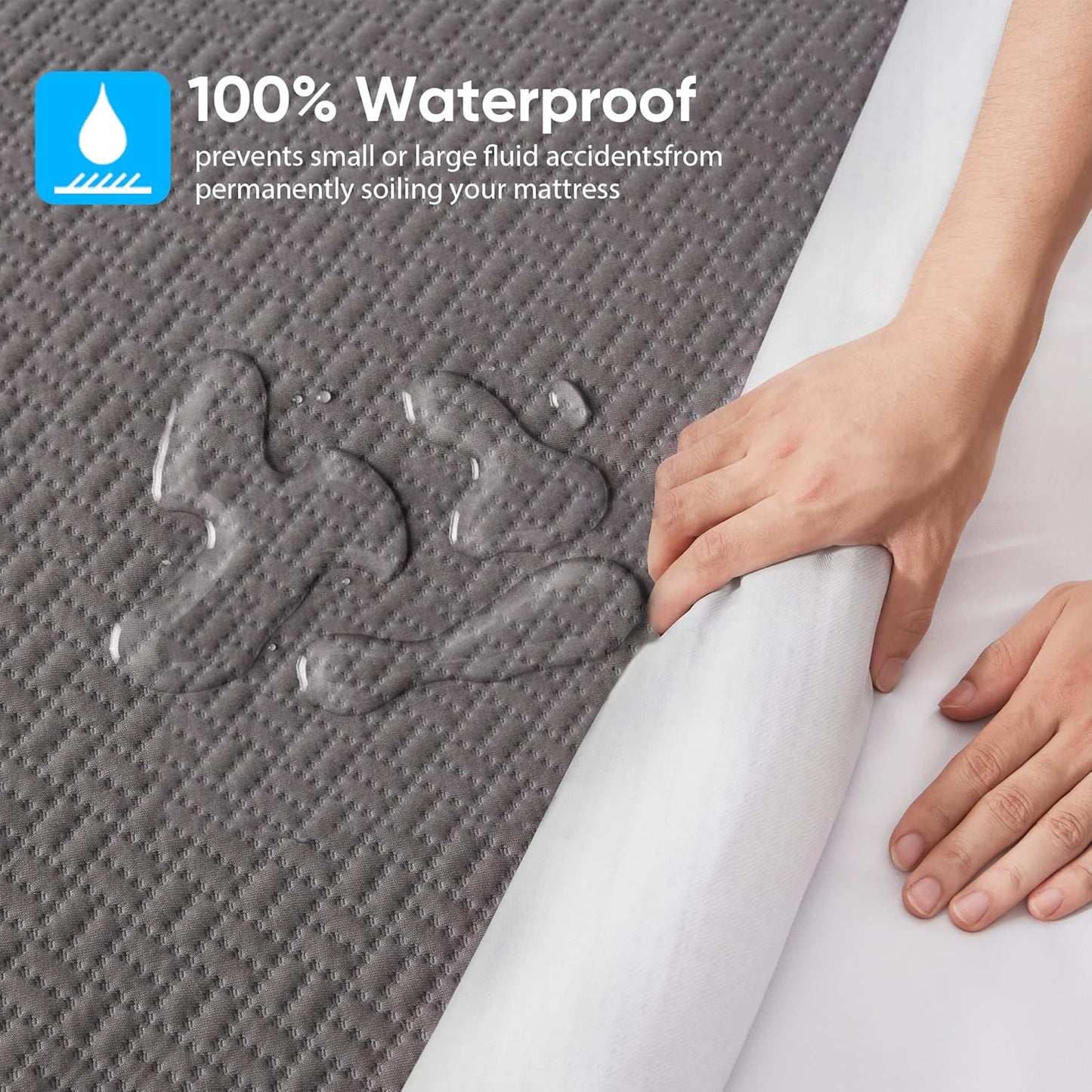 Hanherry 100% Waterproof Mattress Protector King Size - Grey, Mattress Cover 3D Air Fabric Cooling Mattress Pad Cover Smooth Soft Breathable Noiseless, 8''-21'' Deep Pocket